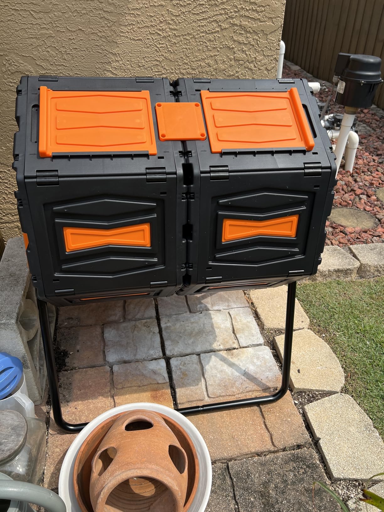Compost Tumbler, Easy Assemble & Efficient Outdoor Compost Bin, 45 Gallon/170 Liter Large Dual Chamber Rotating Composter for Garden, Kitchen, and Yard Waste, Orange Door customer photo 2