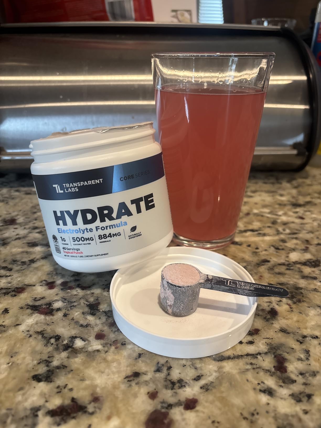 Transparent Labs Hydrate Naturally Sweetened Electrolytes Powder - Hydration Powder Electrolytes with Coconut Water, Calcium, Taurine, & Potassium - 40 Servings, Tropical Punch customer photo 1