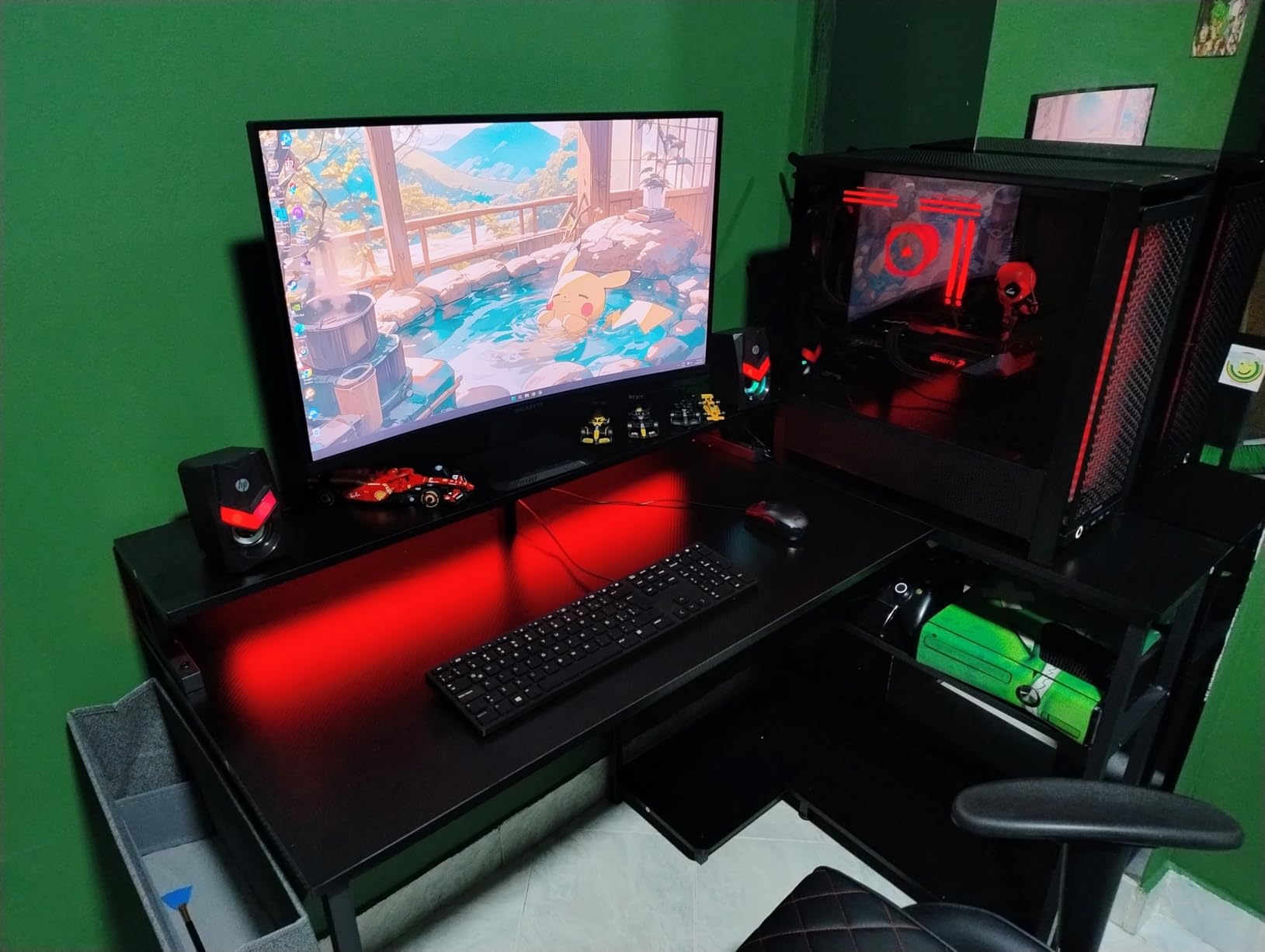 ODK 48 Inch L Shaped Gaming Desk with LED Lights, Power Outlets, Black | Adjustable Monitor Stand, Open Storage Shelves, Hanging Side Bag, PC Tower Stand, Reversible Layout for Gaming customer photo 2