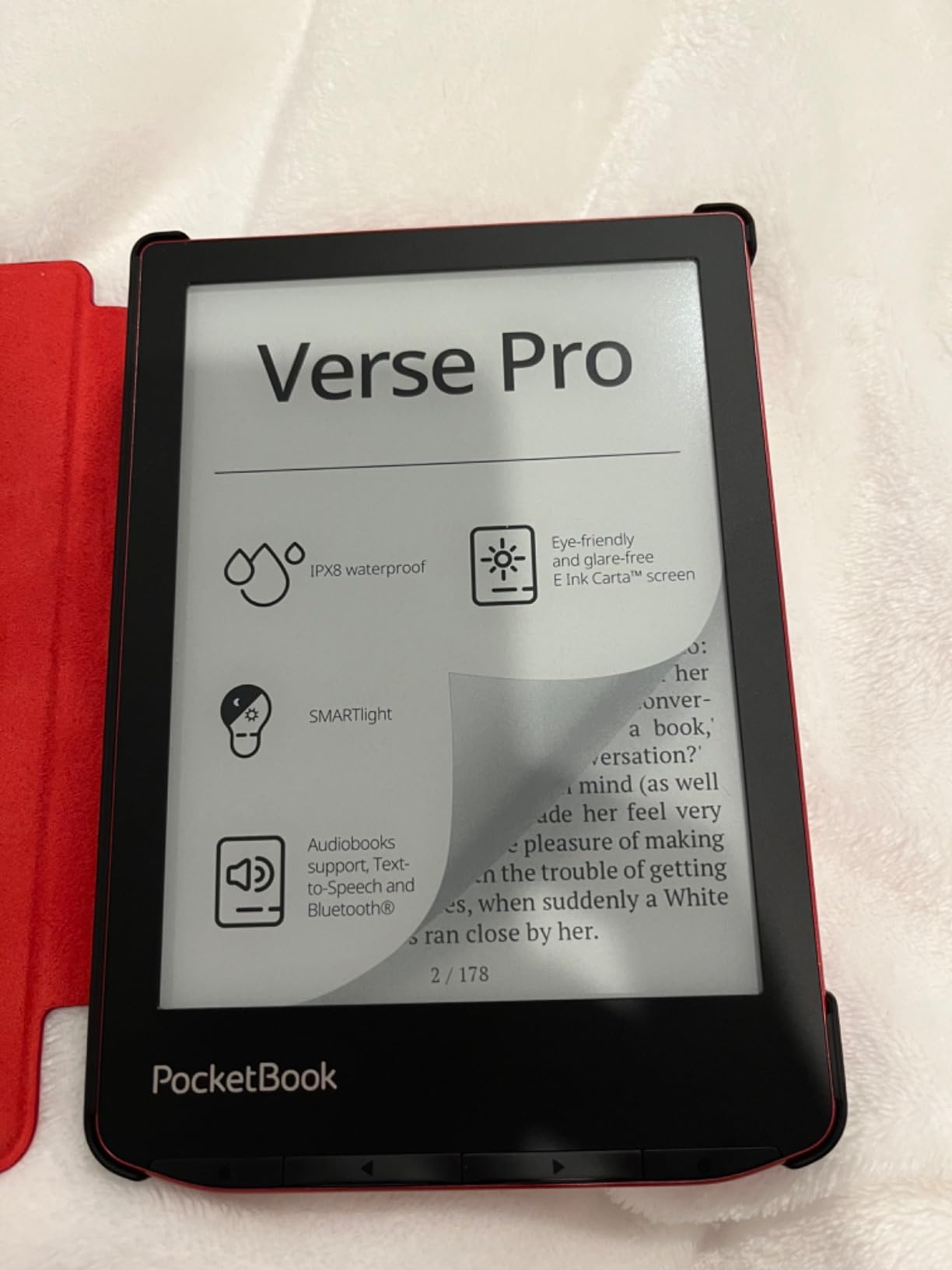PocketBook Verse Pro E-Reader Waterproof | Eye-Friendly 6'' E-Ink Carta HD Touchscreen | Audio-Book & E-Book Reader | Text-to-Speech Function | SMARTlight | 16GB | WiFi & Bluetooth | Red customer photo 1