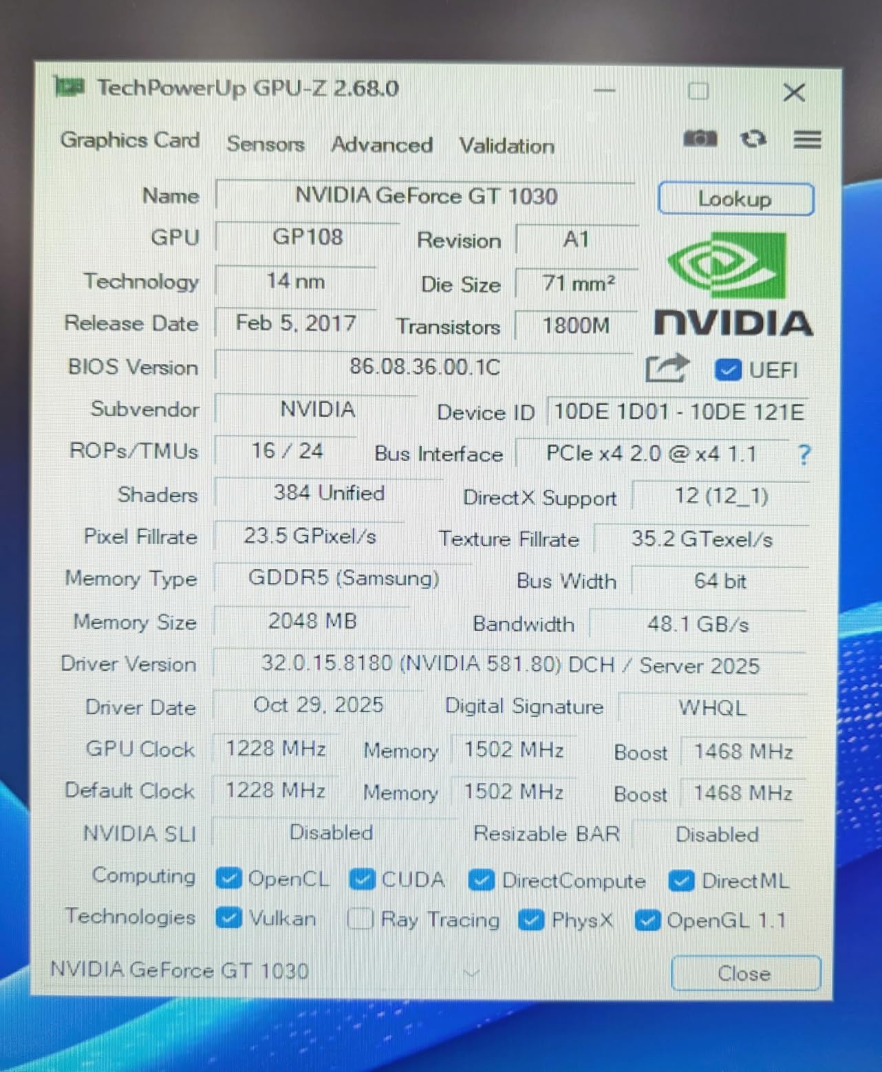 GT 1030 2GB GDDR5 Low Profile Graphics Card 64 Bit PCI-e 3.0 x4 Compatible x8 x16 HDMI and DisplayPort, Dual-Monitor Video Card Support DirectX 12 OpenGL 4.5 HDCP 2.2 for Compact PC Chassis customer photo 1