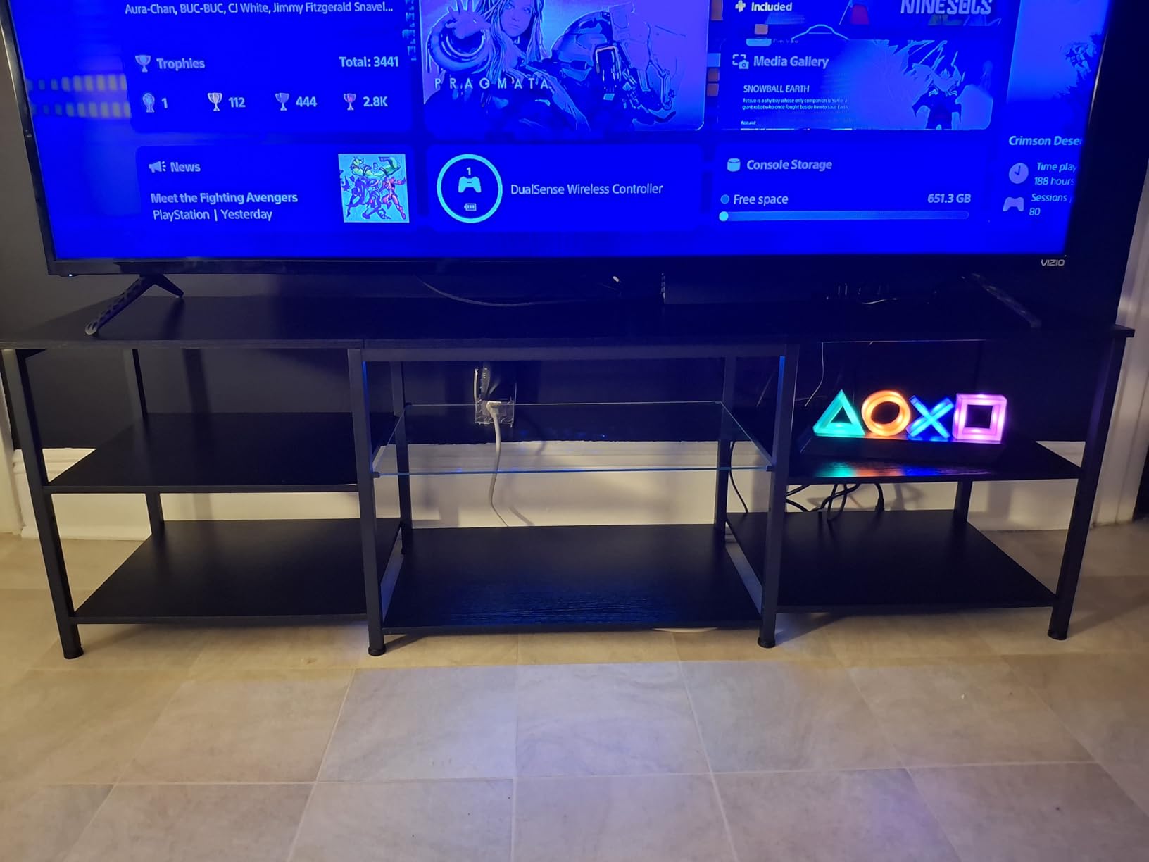 HOOBRO LED TV Stand for 75 Inch TVs with Charging Station, Gaming Entertainment Center with 3-Tier Open Storage, Long 63