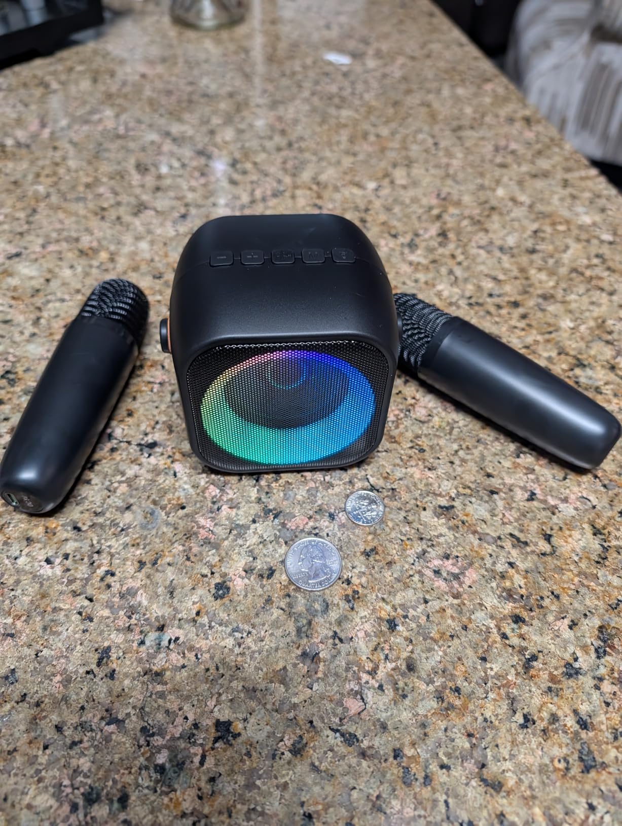 Mini Karaoke Machine,Portable Bluetooth Speaker with 2 Wireless Microphones customer photo 1