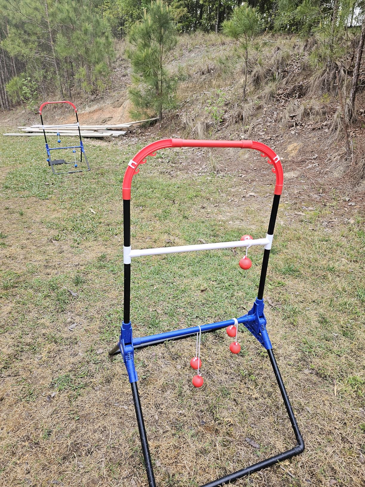 Wild Sports Folding Ladderball Set - Black/Red/Blue, 22 in W x 40 in H - Weather-Resistant Build for Outdoor Yard Games - Stable Base & Anchors for Ladder Toss - Portable for Beach & Camping Games customer photo 2