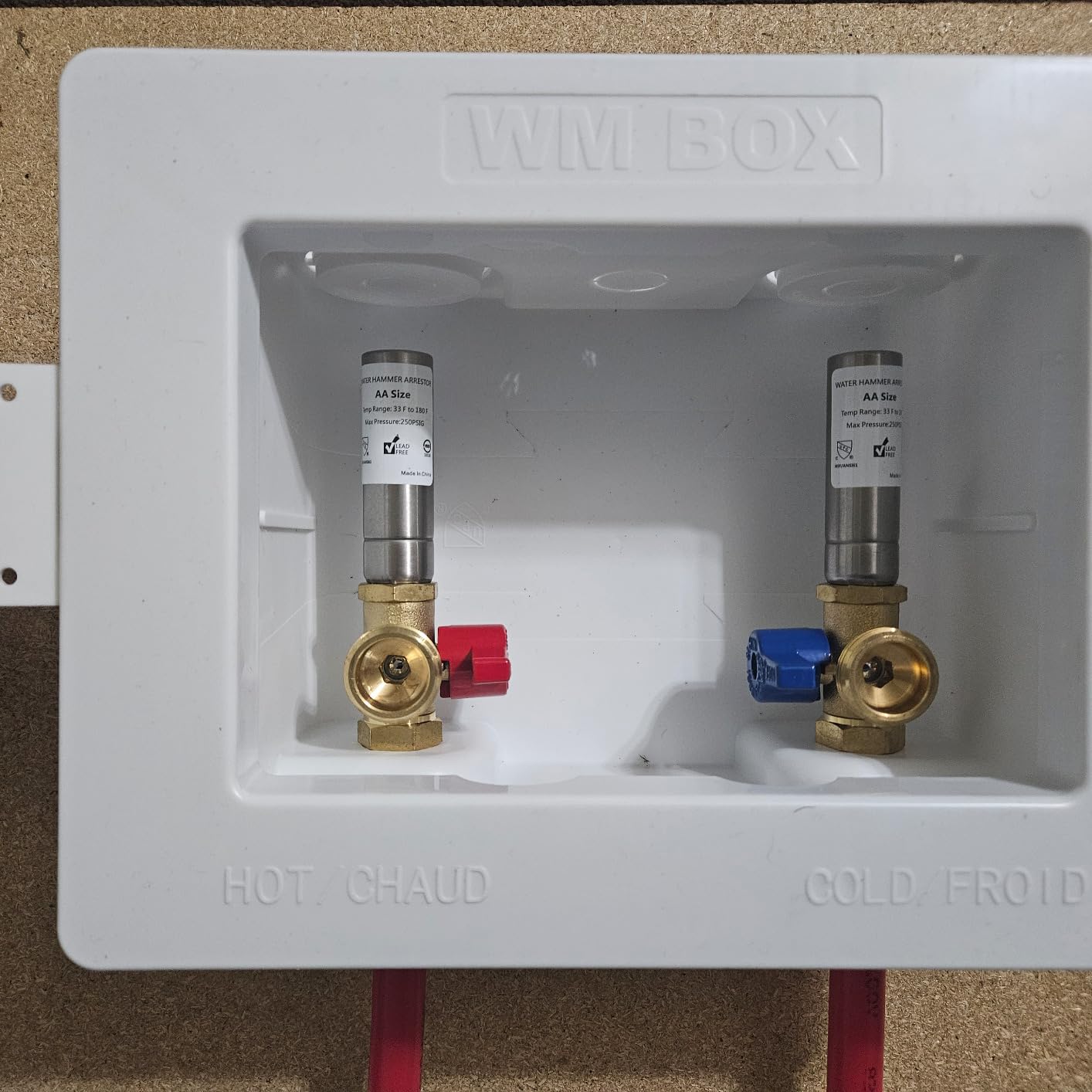 Premium Washing Machine Outlet Box, with Stainless Steel Water Hammer Arrestor, 1/2-Inch Pex Crimp x 3/4-Inch MHT Connection, Laundry Washer Valve Outlet Box customer photo 1