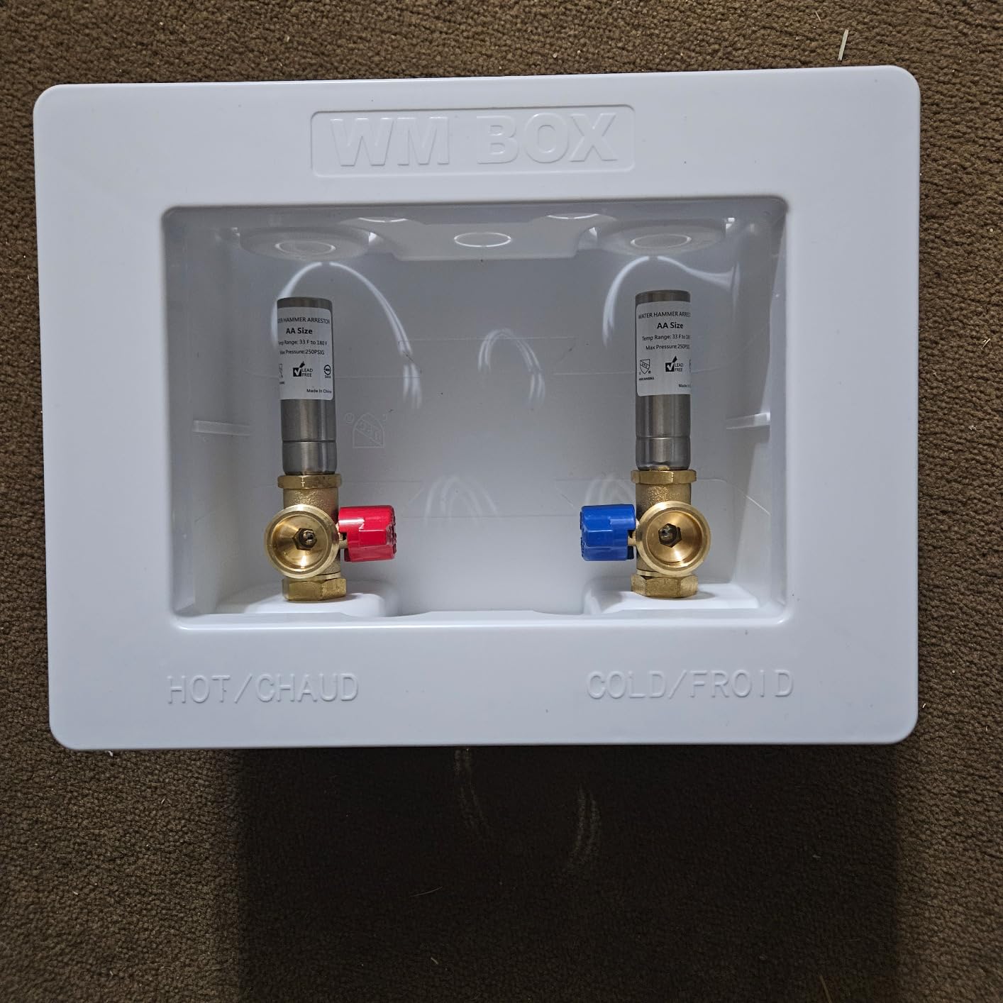 Premium Washing Machine Outlet Box, with Stainless Steel Water Hammer Arrestor, 1/2-Inch Pex Crimp x 3/4-Inch MHT Connection, Laundry Washer Valve Outlet Box customer photo 2