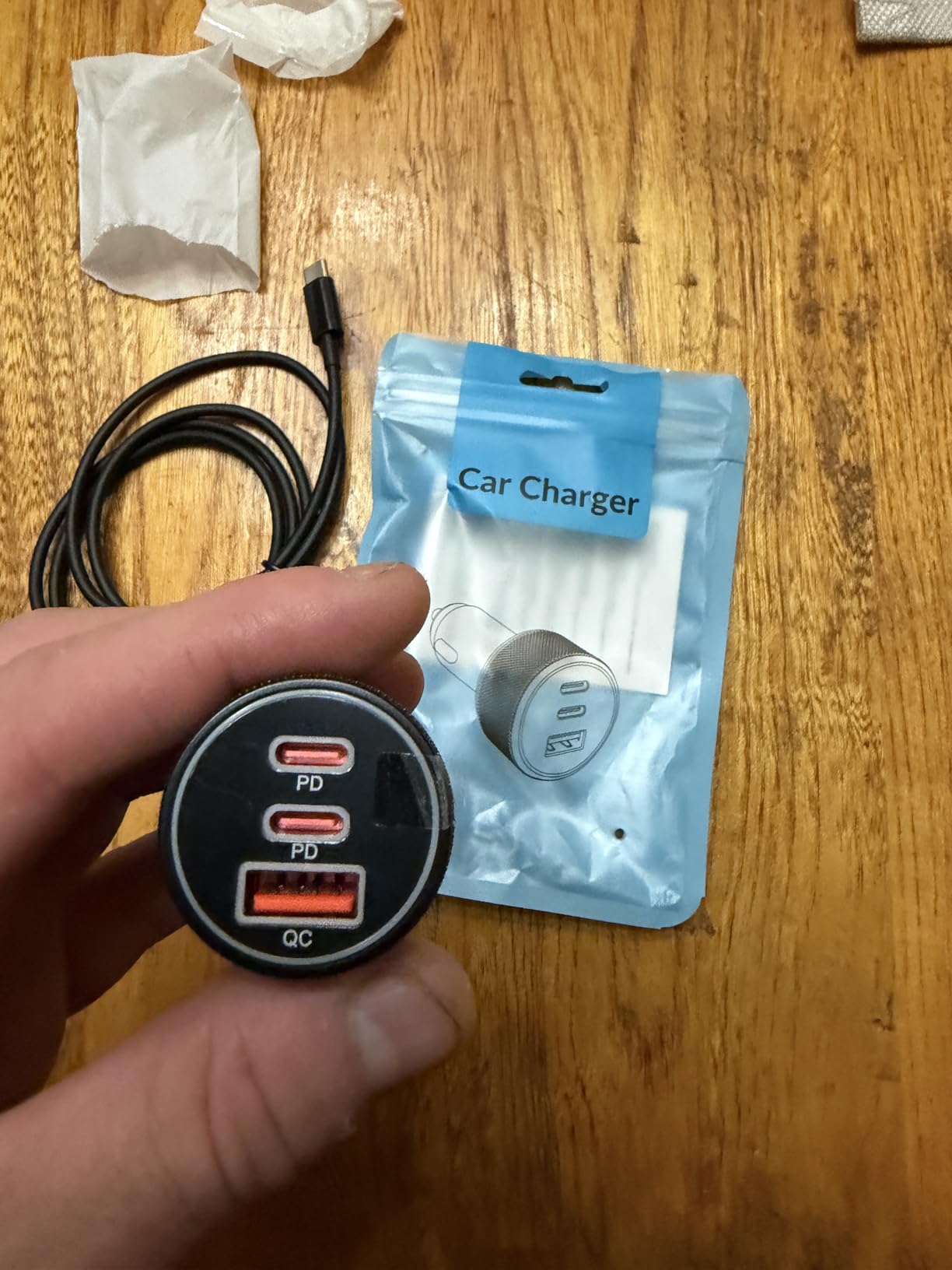 67W 3-Port Super Fast Type C Car Charger USB C with 3FT USB-C Cable customer photo 1