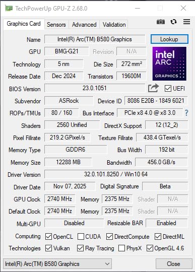ASRock Intel Arc B580 Challenger 12GB OC Graphics Card, Xe2-HPG, 2740MHz GPU, 12GB GDDR6 192 Bits, PCIe 4.0, Dual Fans, 0dB Silent, DP 2.1, HDMI 2.1a customer photo 2