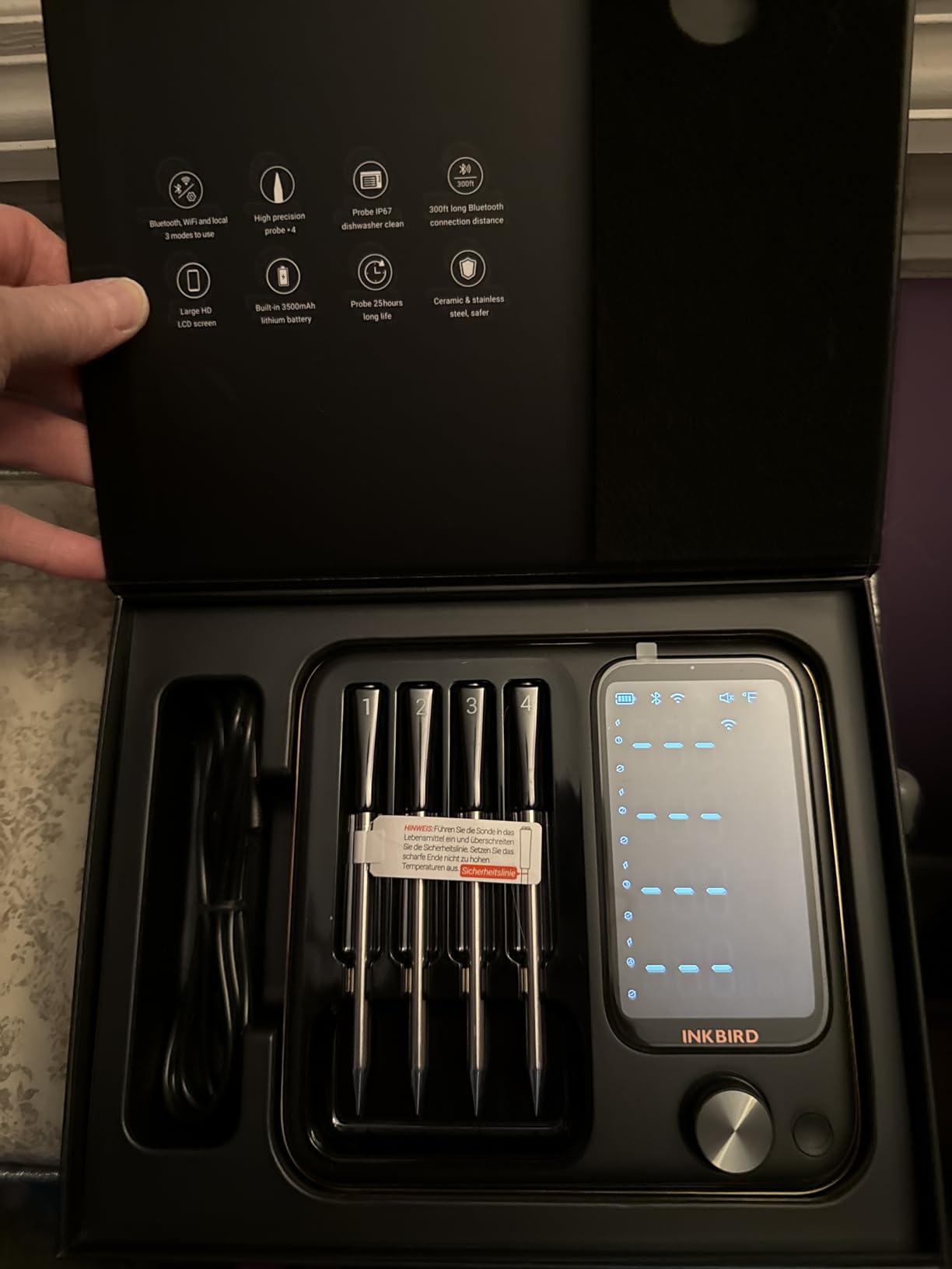4-Probe WiFi Wireless Meat Thermometer with 360°Readable LCD Standalone Base, WiFi and Bluetooth 5.3 Unlimited Range, IPX8 Waterproof Food Kitchen Thermometer for BBQ, Grill, Smoker, Oven, Rotisserie customer photo 2