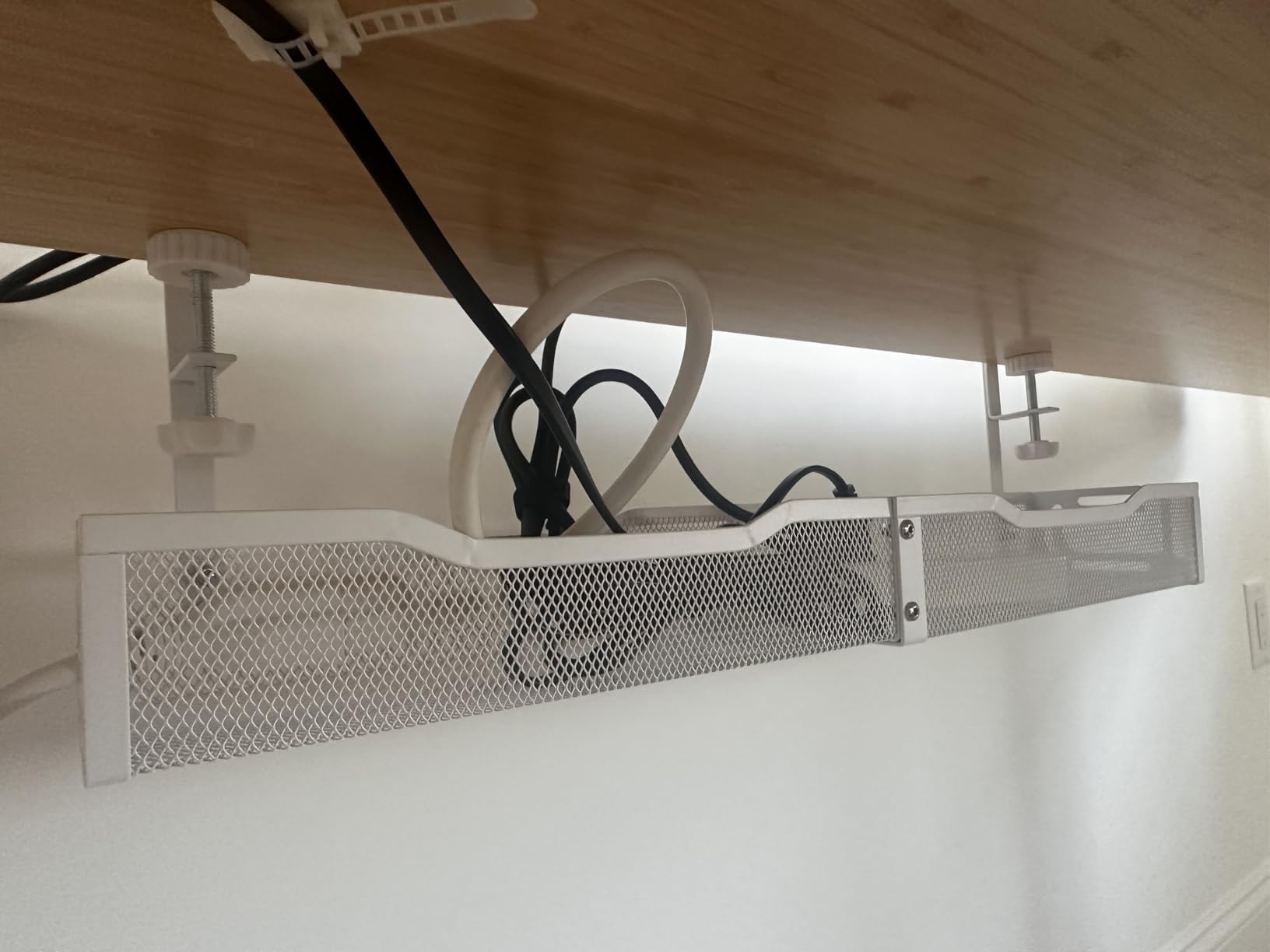 Cable Management, 25'' Cable Management Under Desk No Drill, Metal Cord Organizer with Clamp for Standing Desk, Cable Organizer for Home Office, Black customer photo 2