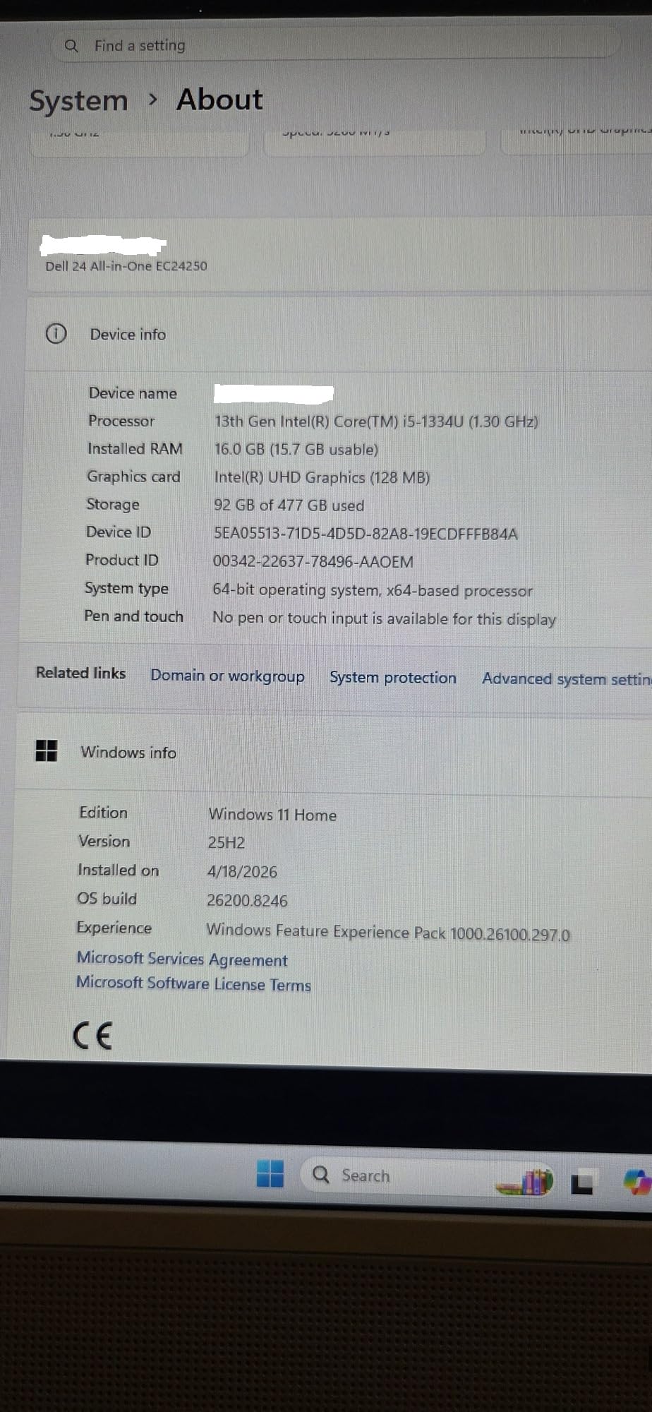 Dell 24 All-in-One Desktop ec24250-23.8-inch FHD Touch Display, Intel Core 5 Processor 120U, Intel Graphics, 16GB DDR5 RAM, 512GB SSD, Windows 11 Home, Onsite Service+6 Months Retail Migrate - White customer photo 1