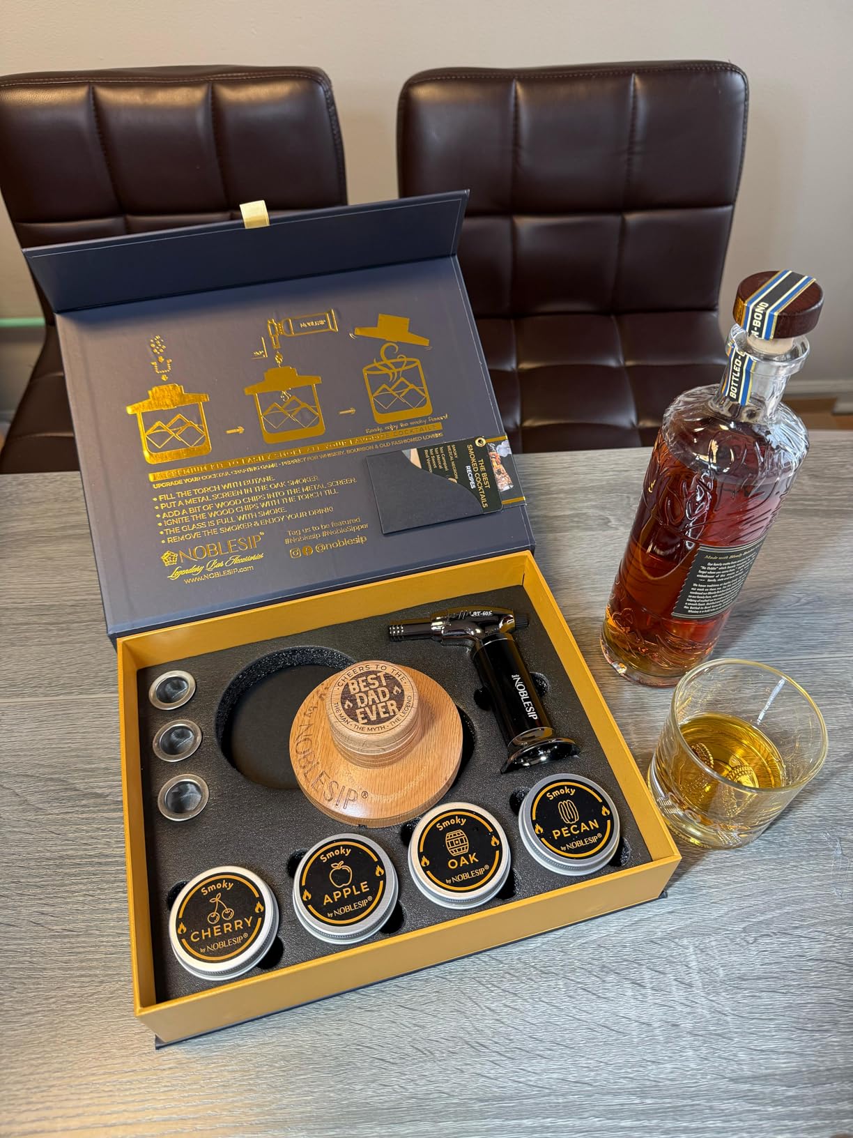 NOBLESIP Father's Day Smoker Kit Gift BEST DAD EVER - Premium Smoky. Easily make Smoked Old fashioneds, Whiskey, Bourbon, Cocktails. Natural American Oak Home Bar Set (engraved- BEST DAD EVER) customer photo 2