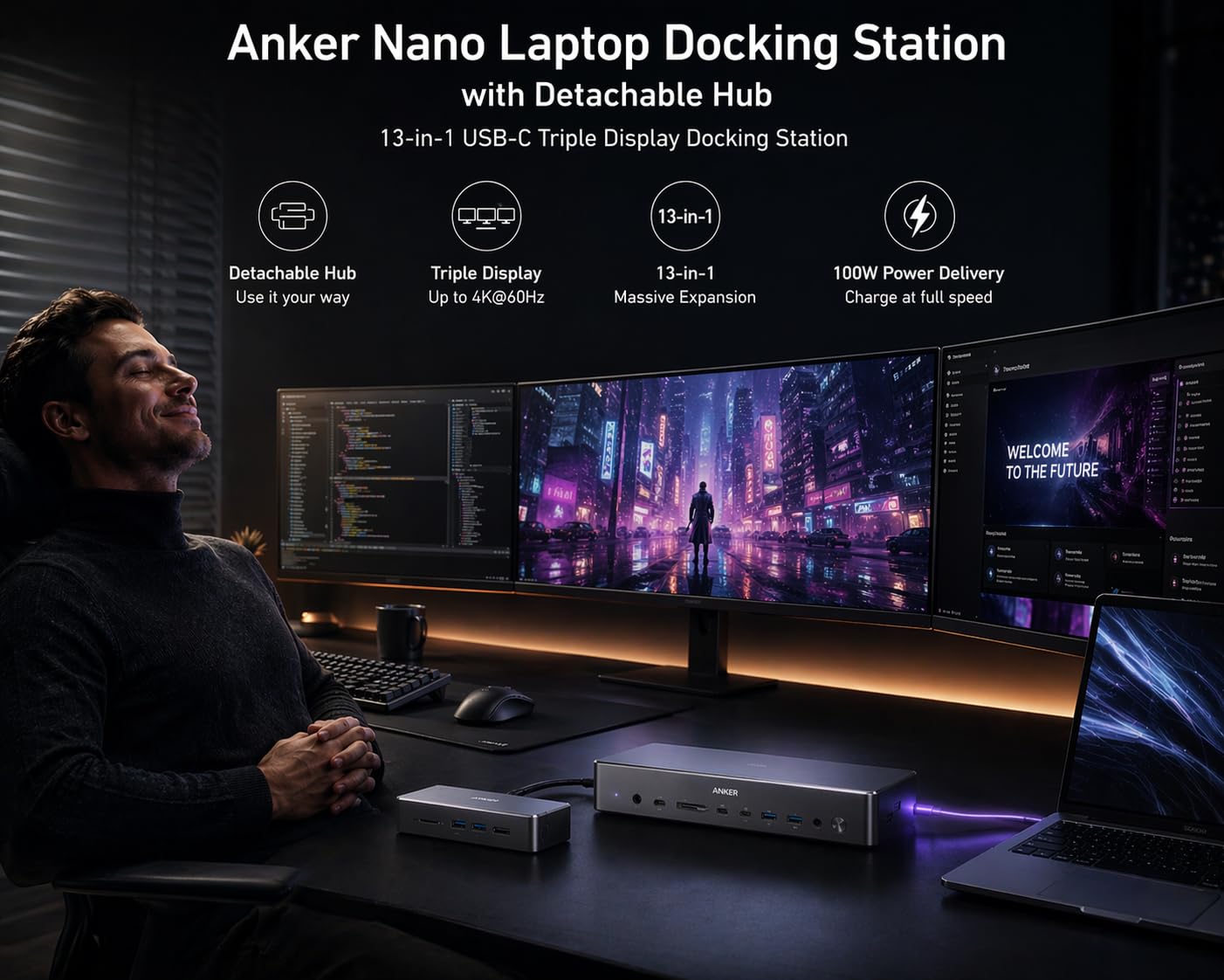 Anker Nano 13-in-1 Laptop Docking Station with Detachable 6-in-1 Hub, USB-C 3 Display Docking (2 HDMI+1 DP), 10 Gbps USB-C, 3 USB-A, Audio, SD/TF, Ethernet, 100W Max PD for Dell/Lenovo/HP customer photo 2