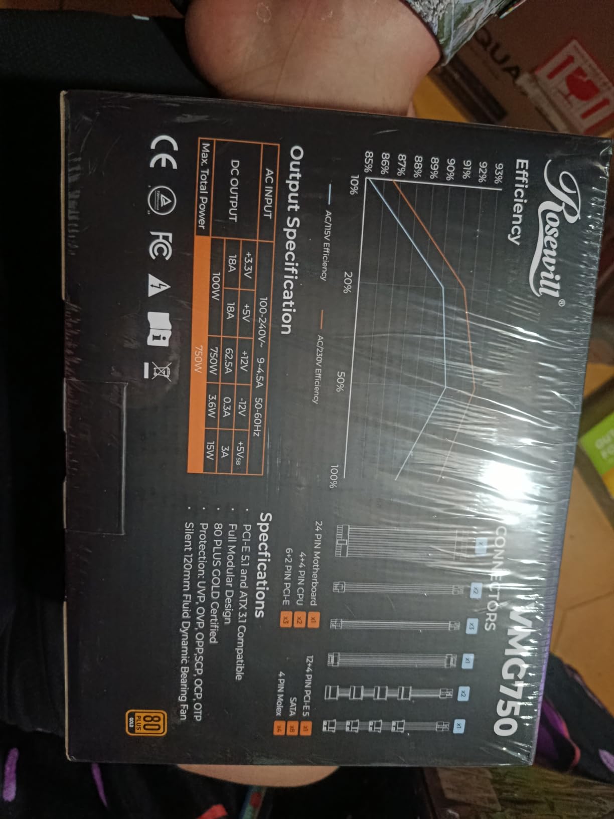 Rosewill VMG 750W 80+ Gold, ATX 3.0 & 3.1 Compatible, Full Modular Low-Noise Power Supply, PCIe 5.1 12V-2x6 Connector, 100% Japanese Electrolytic Capacitor, 120mm FDB Silent Fan - 5 Year Warranty customer photo 1