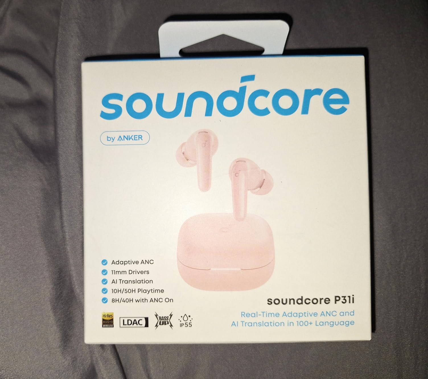 Soundcore P31i by Anker, Real-Time Adaptive Noise Cancelling, Hi-Res Sound, Translation Earbuds, 50H Playtime, Wireless Earbuds, Bluetooth Earphones, Spatial Audio, Fast Charging, IP55 (Black) customer photo 2