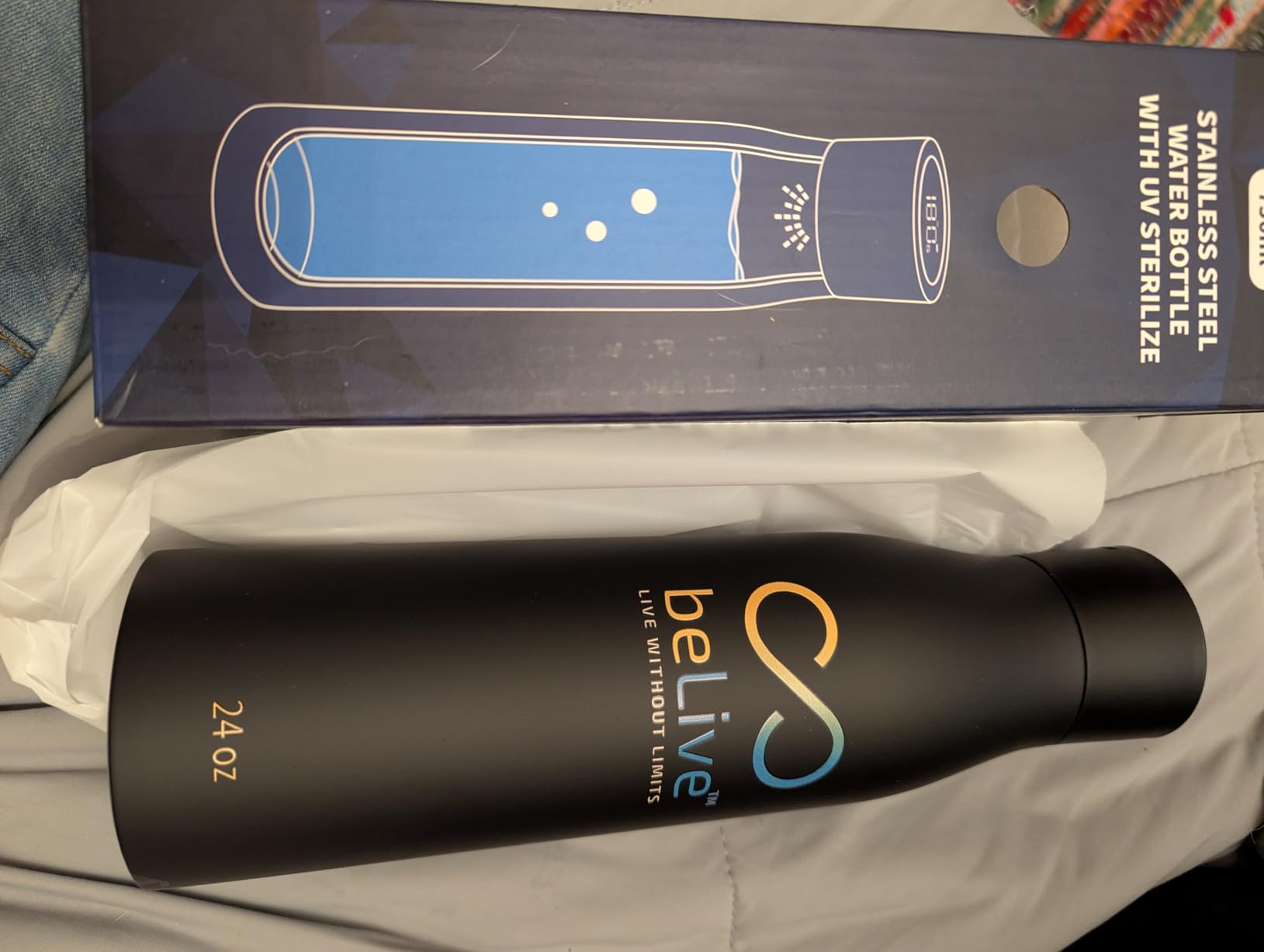 BeLive Smart Water Bottle 24oz - UV-C Self Cleaning, Temperature Display (C/F), Hydration Reminder, USB-C Rechargeable, Insulated Stainless Steel Bottle (Black) customer photo 2