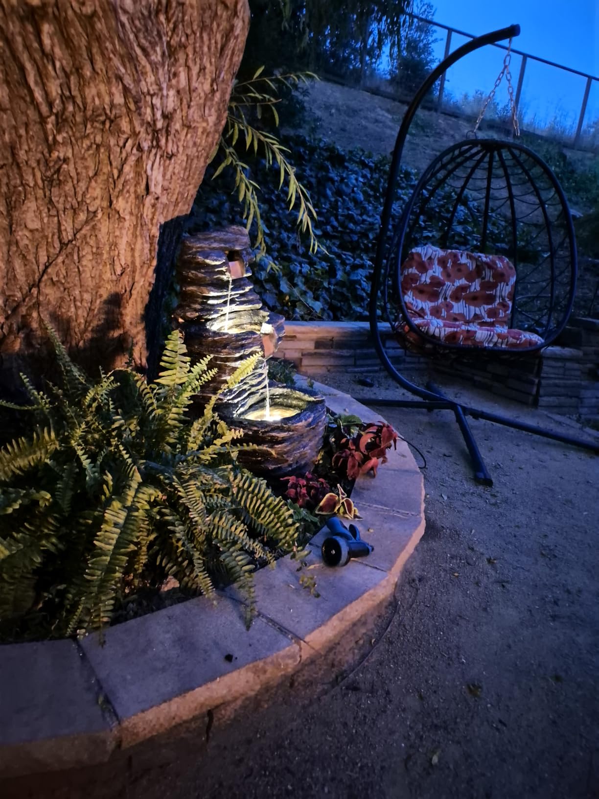 5 Tier Rock Solar Water Fountain Outdoor with Vintage Jar, Cascading Waterfall Fountain with LED Lights, Outdoor Fountains for Garden or Patio, Yard, Deck Decor, 16.5