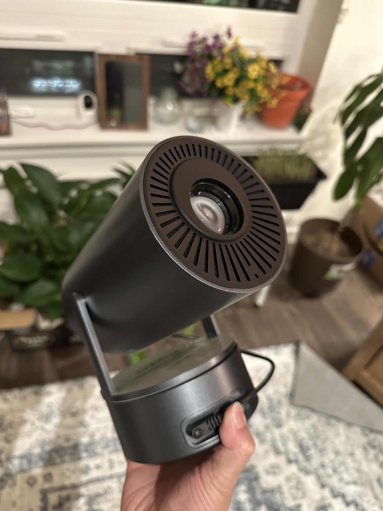 Portable Projector with Built-in Battery for Outdoor & Travel, Mini Projector with WiFi and Bluetooth, 1080P Supported, Electric Focus, Auto Keystone, 210° Rotatable Stand Home Theater( Iron Gray) customer photo 1