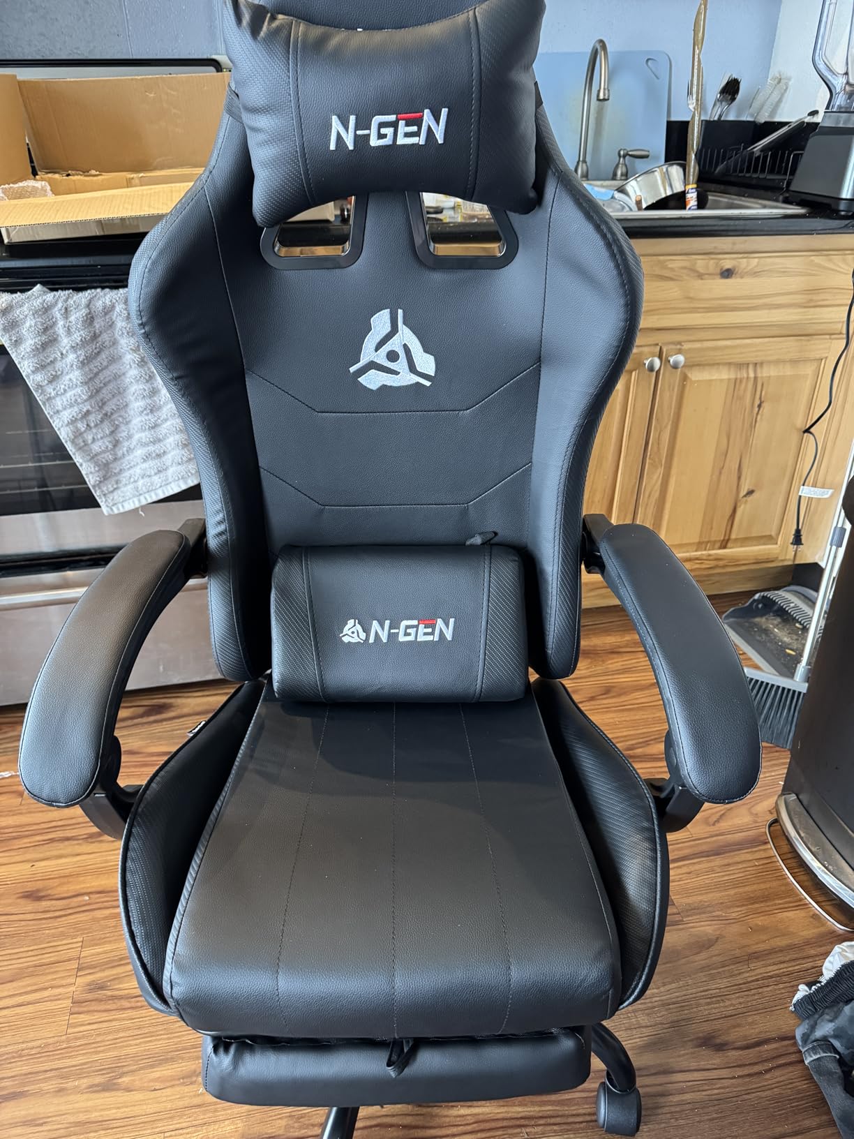 N-GEN GAMING Video Gaming Chair with Footrest Lumbar Support for Home Office High Back Recliner Height Adjustable Ergonomic Comfy Leather Computer Desk Chair (Carbon Black) customer photo 2