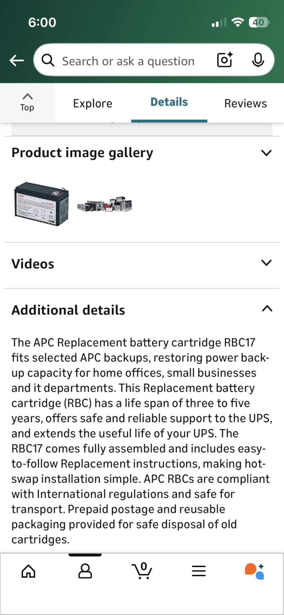APC Genuine UPS Replacement Battery RBC17 for Models BE650G1 BE850G2 BR700G customer photo 1