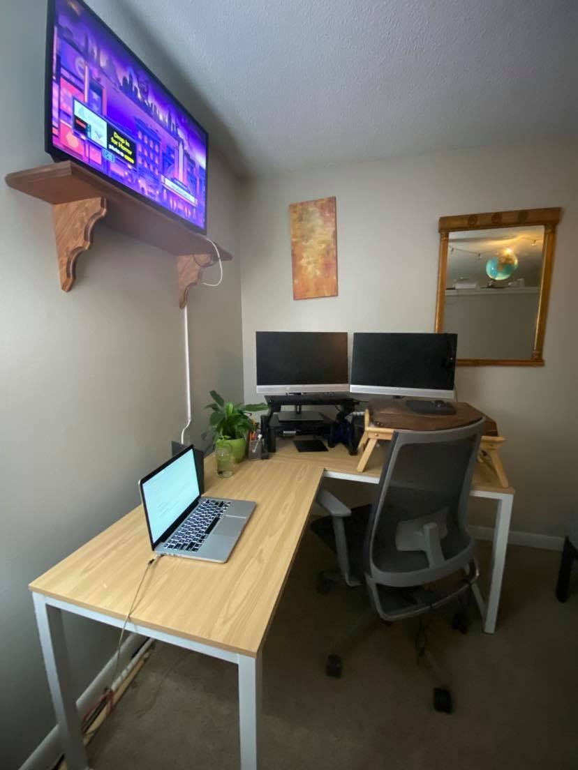 Uncaged Ergonomics WorkEZ Adjustable Keyboard Stand, Riser and Tray, Black | A keyboard shelf that rises to 18 in, 18 x 11 in aluminium, negative tilt, mouse pad on either side. customer photo 2