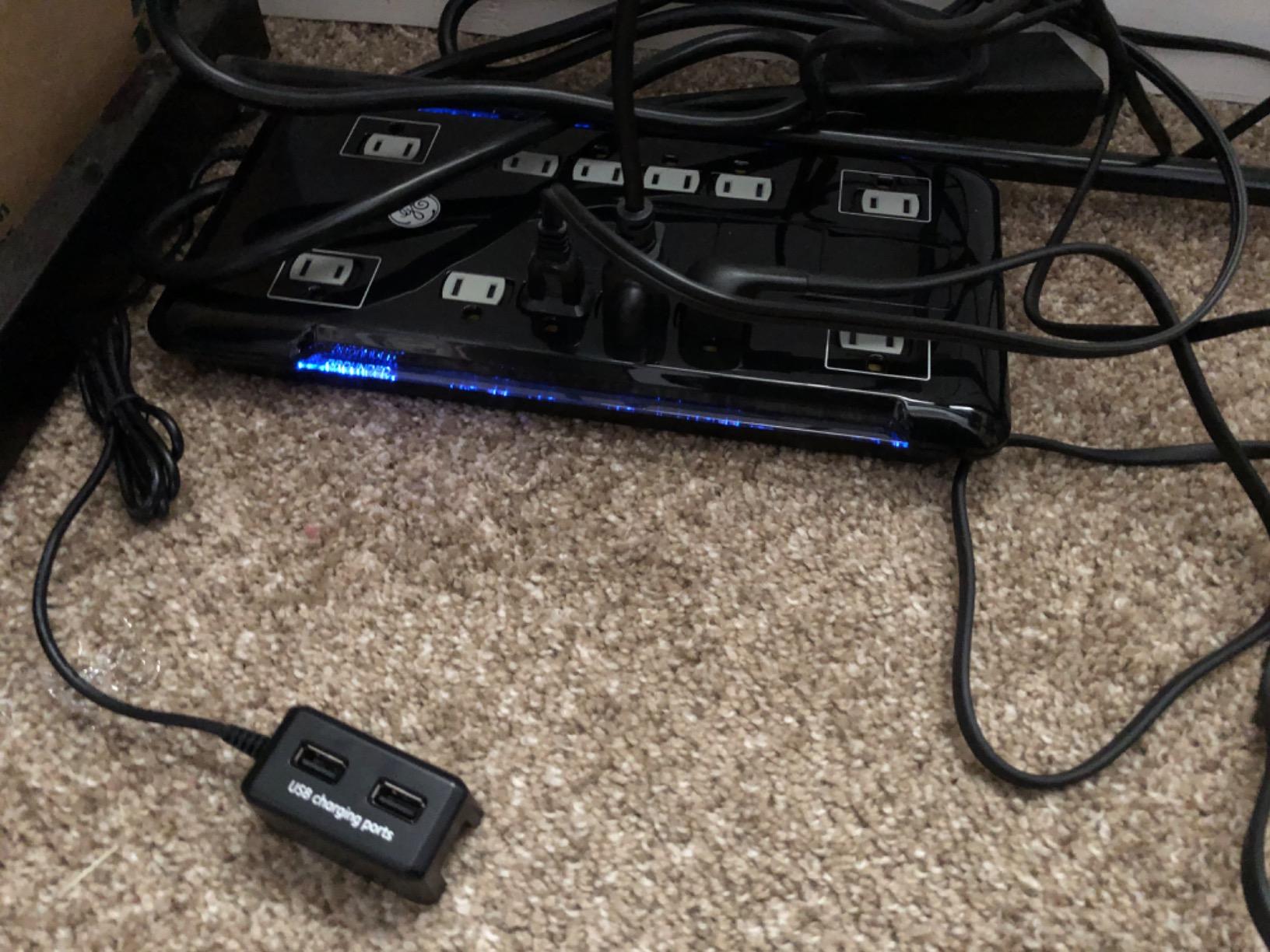 GE Surge Protector Power Strip with 2 Tethered USB Ports | 8 Ft Long Extension Cord, 12 Outlet Extender, 4320 Joules, Flat Plug, Wall Mount, Warranty, UL Safety Listed, Black, 11824 customer photo 2