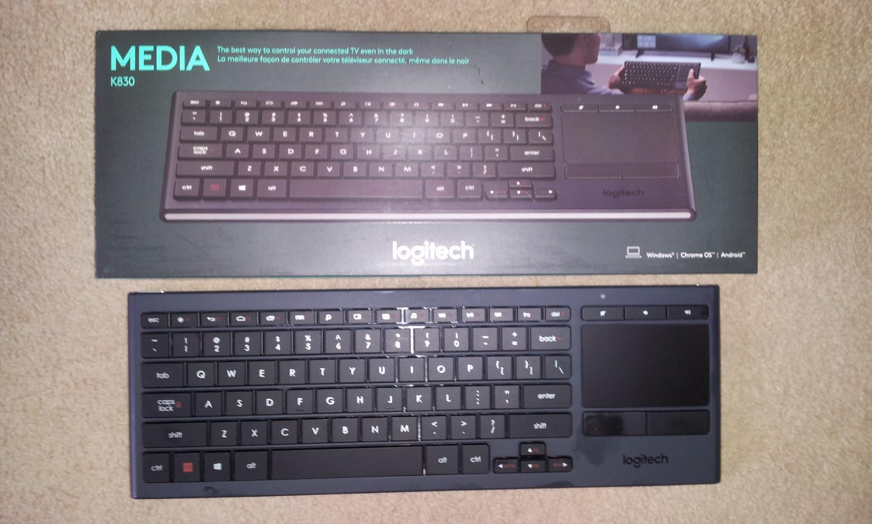 Logitech K830 Illuminated Living-Room Keyboard with Built-in Touchpad - Easy-Access Media Keys and Shortcut Keys for Windows or Android customer photo 2