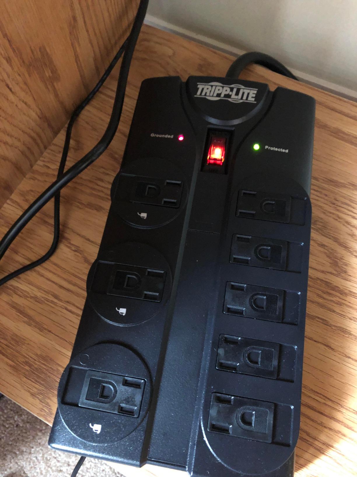 Eaton Tripp Lite Series TLP808B 8 Outlet Surge Protector Power Strip with Flat Plug, 1440 Joule Rating, Black, UL Listed & Certified, 8ft Extension Cord with Multiple Outlets for Home Office customer photo 1