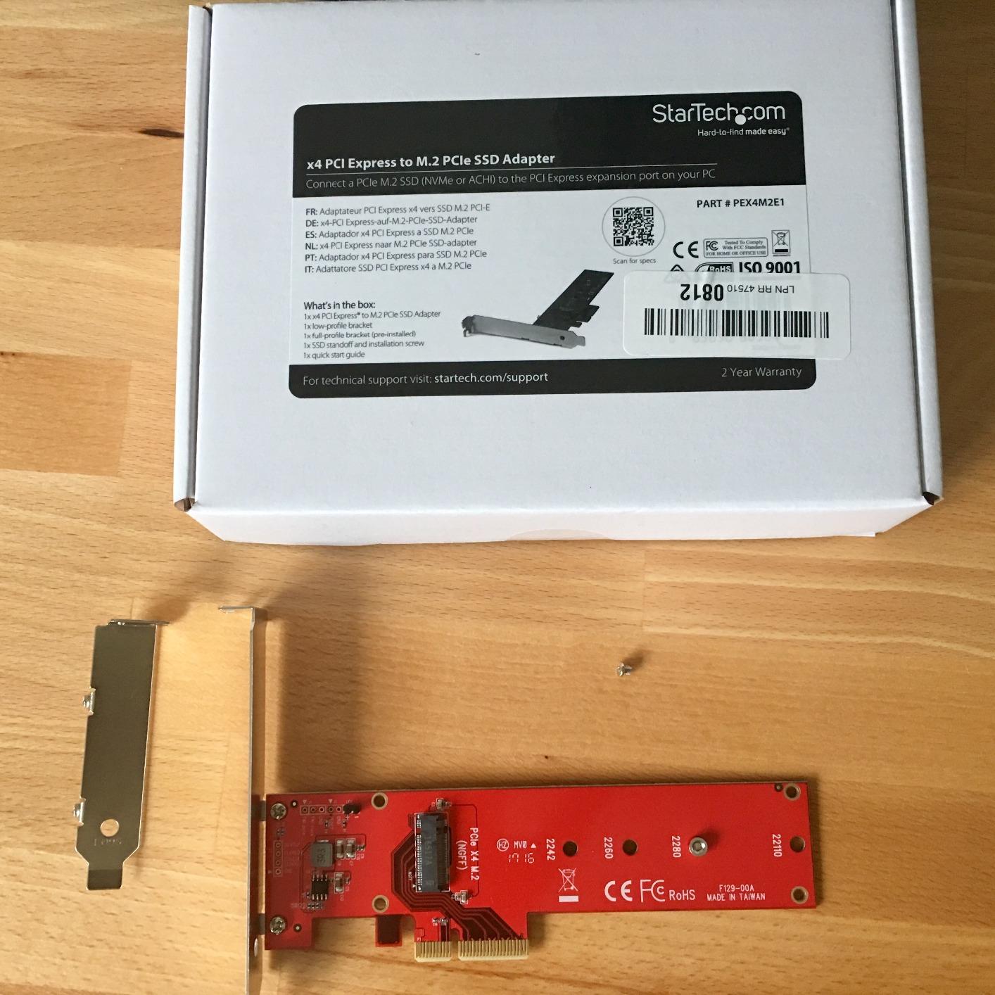 StarTech M.2 PCIe SSD Adapter, x4 PCIe 3.0 NVMe/AHCI, M-Key/NGFF (PEX4M2E1) | Single PCIe M.2 SSD, 2242/2260/2280/22110, PCIe 3.0 back to 2.0/1.0, X8/x16 slots, Full and low-profile brackets customer photo 2