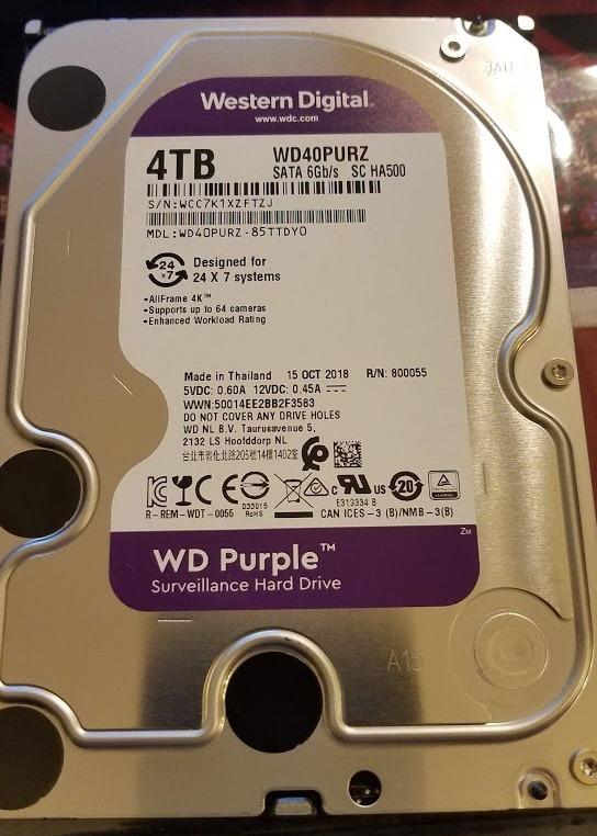 4TB WD Purple Surveillance Internal Hard Drive HDD - 5400 RPM, SATA 6 Gb/s, 64 MB Cache, 3.5