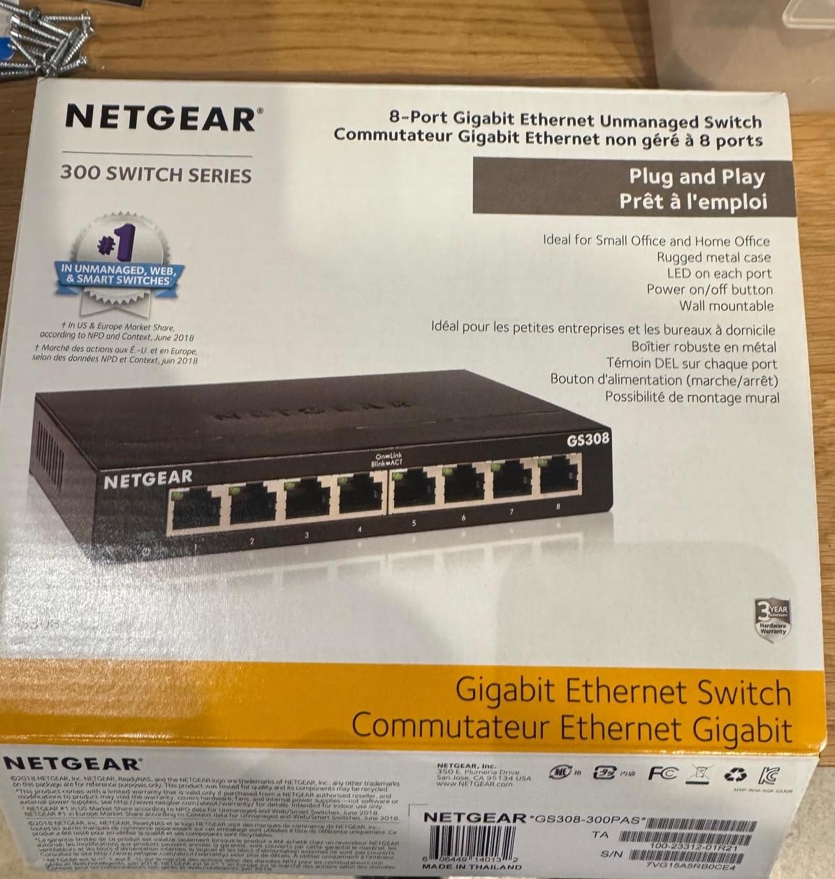 NETGEAR 8-Port Gigabit Ethernet Unmanaged Network Switch (GS308) | Essentials Model, Home Network Hub, Office Ethernet Splitter, Plug-and-Play, Silent Operation, Desktop or Wall Mount customer photo 2