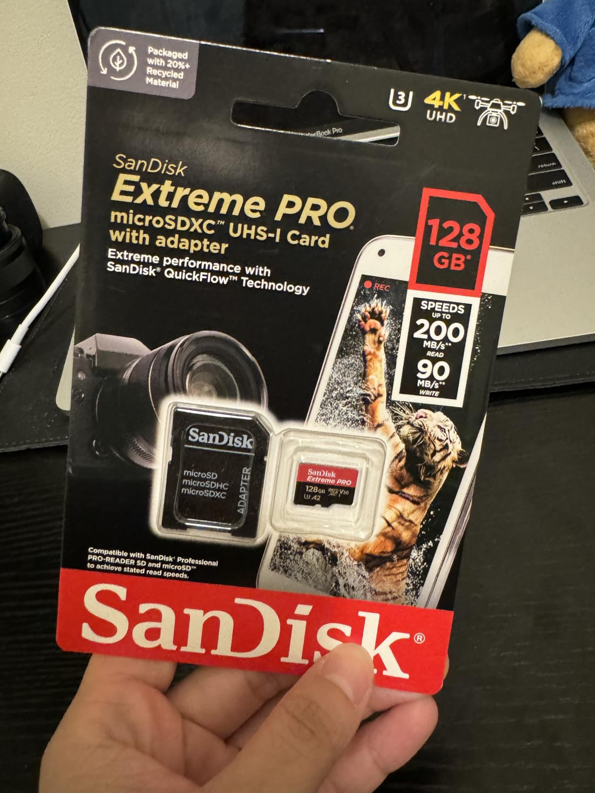 Sandisk SDSQXCD-128G-GN6MA Extreme Pro Microsdxc 128gb+sd Flsh Adapter 200mb/s 90mb/s A2 C10 V30 U customer photo 1