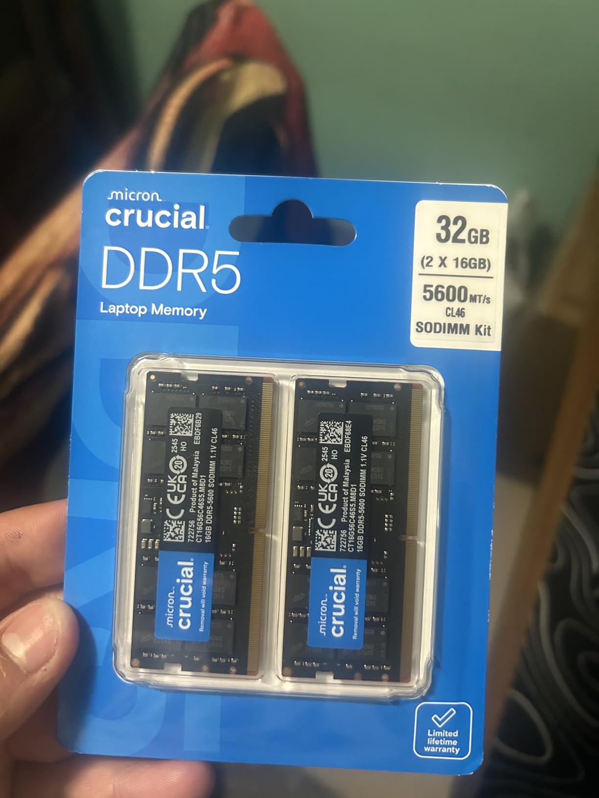 Crucial 32GB DDR5 RAM Kit (2x16GB), 5600MHz (or 5200MHz or 4800MHz) Laptop Memory 262-Pin SODIMM, Compatible with Intel Core and AMD Ryzen 7000, Black - CT2K16G56C46S5 customer photo 2