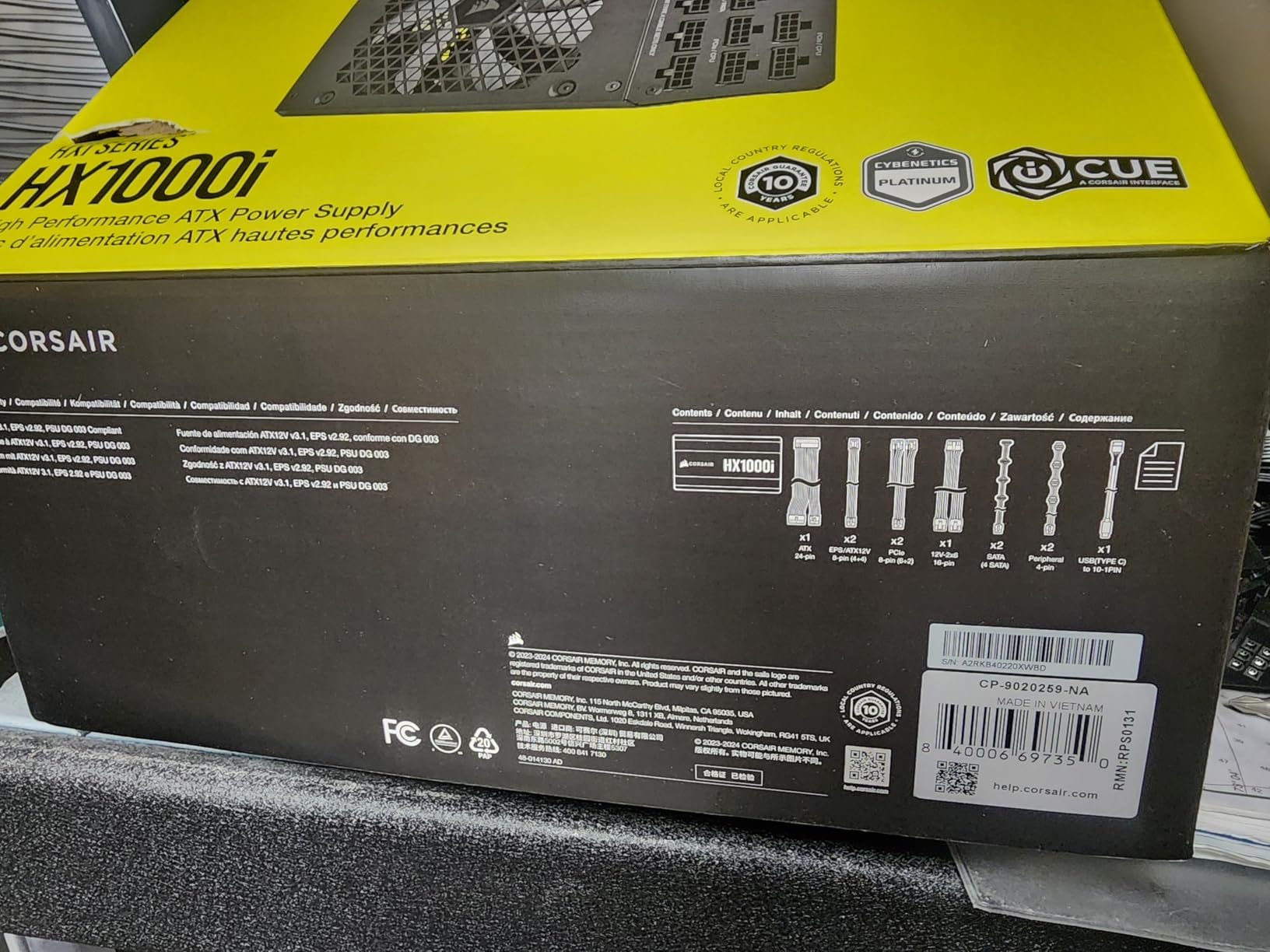 Corsair HX1000i Fully Modular Ultra-Low Noise ATX Power Supply - ATX 3.1 & PCIe 5.1 Compliant - Fluid Dynamic Bearing Fan - CORSAIR iCUE Software Compatible - 80 Plus Platinum Efficiency - Black customer photo 1