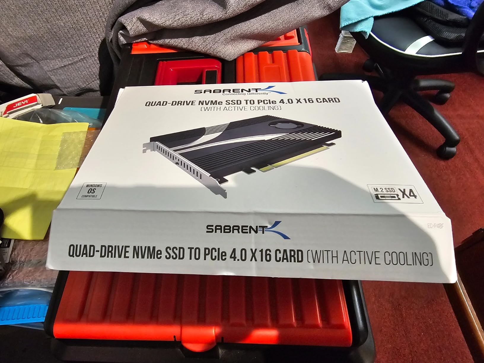SABRENT 4-Drive M.2 NVMe to PCIe 4.0 x16 Adapter Card, Fan (EC-P4BF) | Card only, no SSD included, Requires motherboard PCIe bifurcation, M.2 M key 2230-2280, Aluminum, Switchable fan customer photo 1