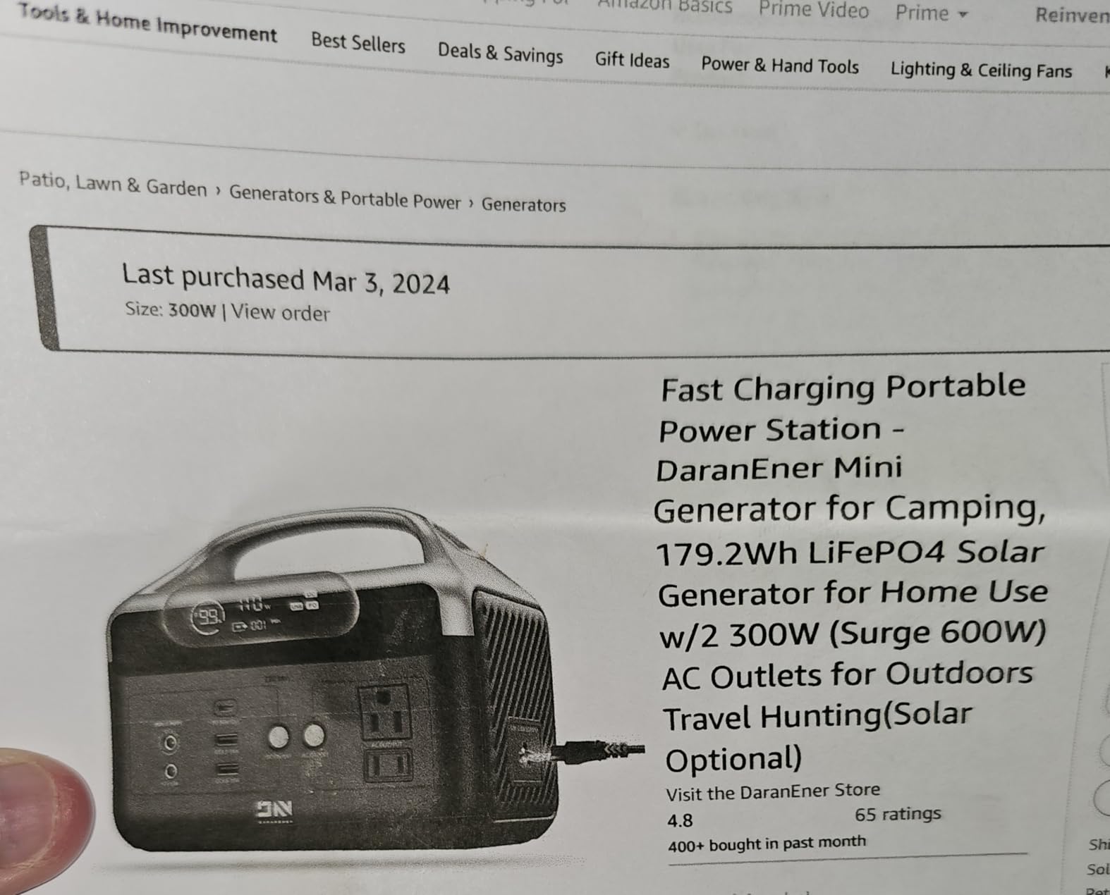 DaranEner Portable Power Station, 192Wh LiFePO4 Battery Backup Solar Generator with 2 300W (Peak 600W) AC Outlets, USB-C PD 60W Fast Charge, Power Bank for Camping, Outdoor, Home, Emergency customer photo 1