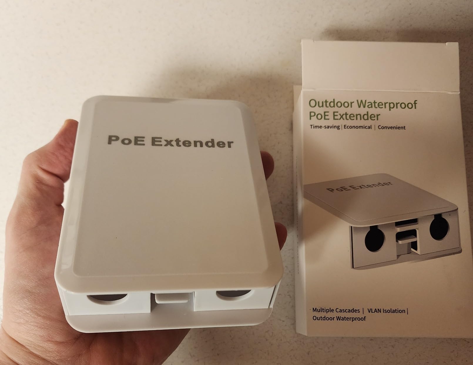 Outdoor Gigabit PoE Passthrough Switch, 1 in 3 Out Extender, IEEE802.3af/at POE Powered, 10/100/1000Mbps Ethernet, Wall Mount Waterproof Plug and Play customer photo 1