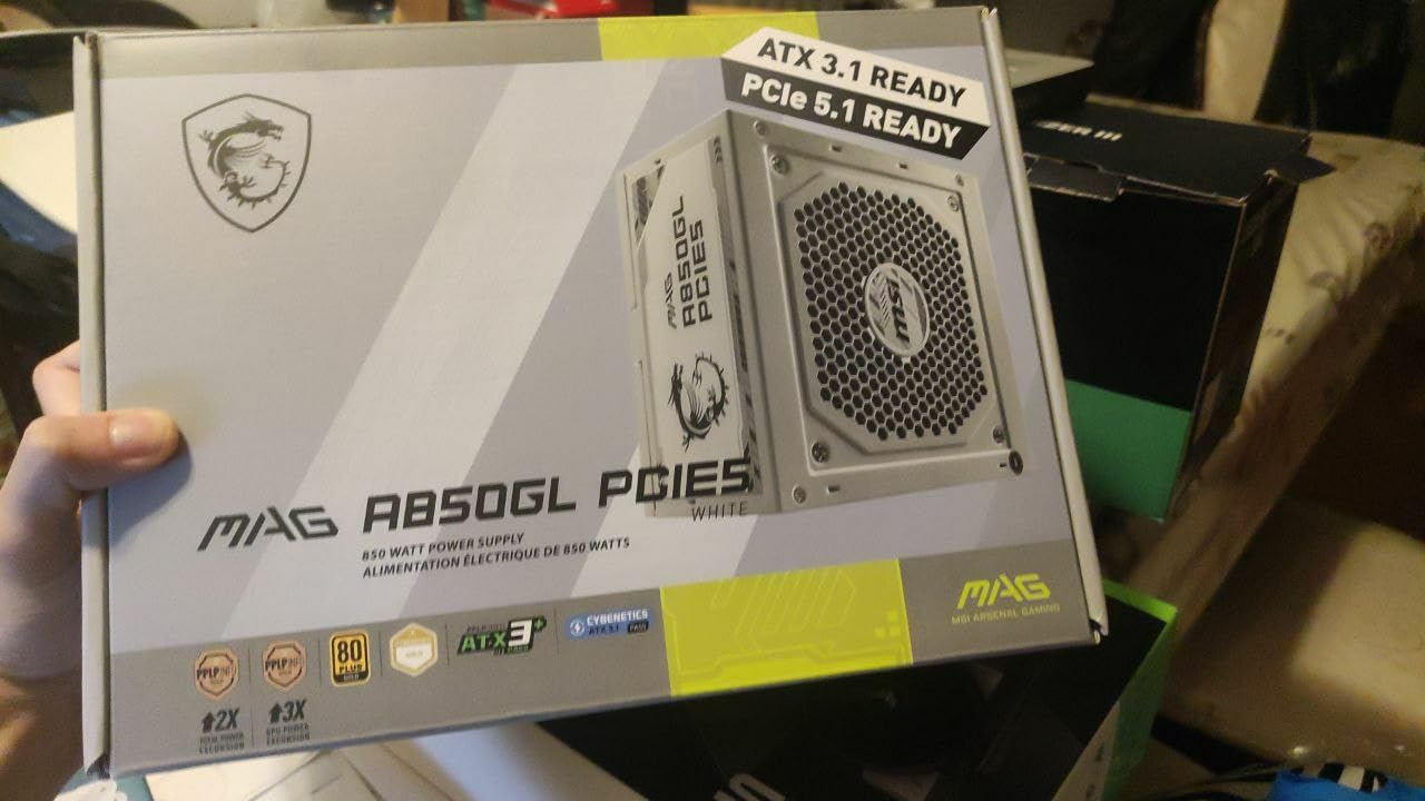 MSI MAG A850GL PCIE5 White, Fully Modular Compact Gaming 850W Power Supply, 80+ Gold, ATX 3.1 & PCIe 5.1 Ready, Native Dual-Color 12V-2x6 Cable, 10 Year Warranty customer photo 1
