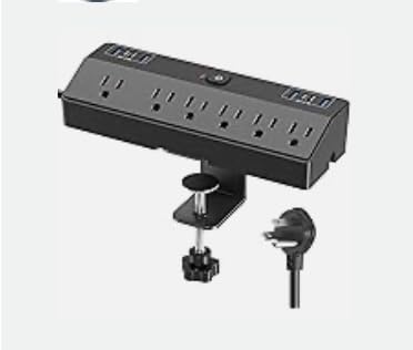 Desk Clamp Power Strip 10FT, 40W Total Fast Charging Station, Black, 6 AC Outlets 6 USB Ports, 2 PD20W USB C Ports, Desk Organizer Gaming Accessories Office Essentials, Fits 1.8