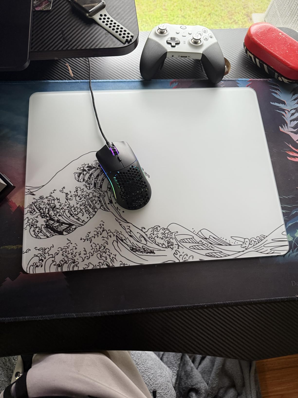 XVX Glass Gaming Mousepad, Black Plum Blossoms Hard Mouse Pads for Gaming, Professional Large Mouse Mat 16.2