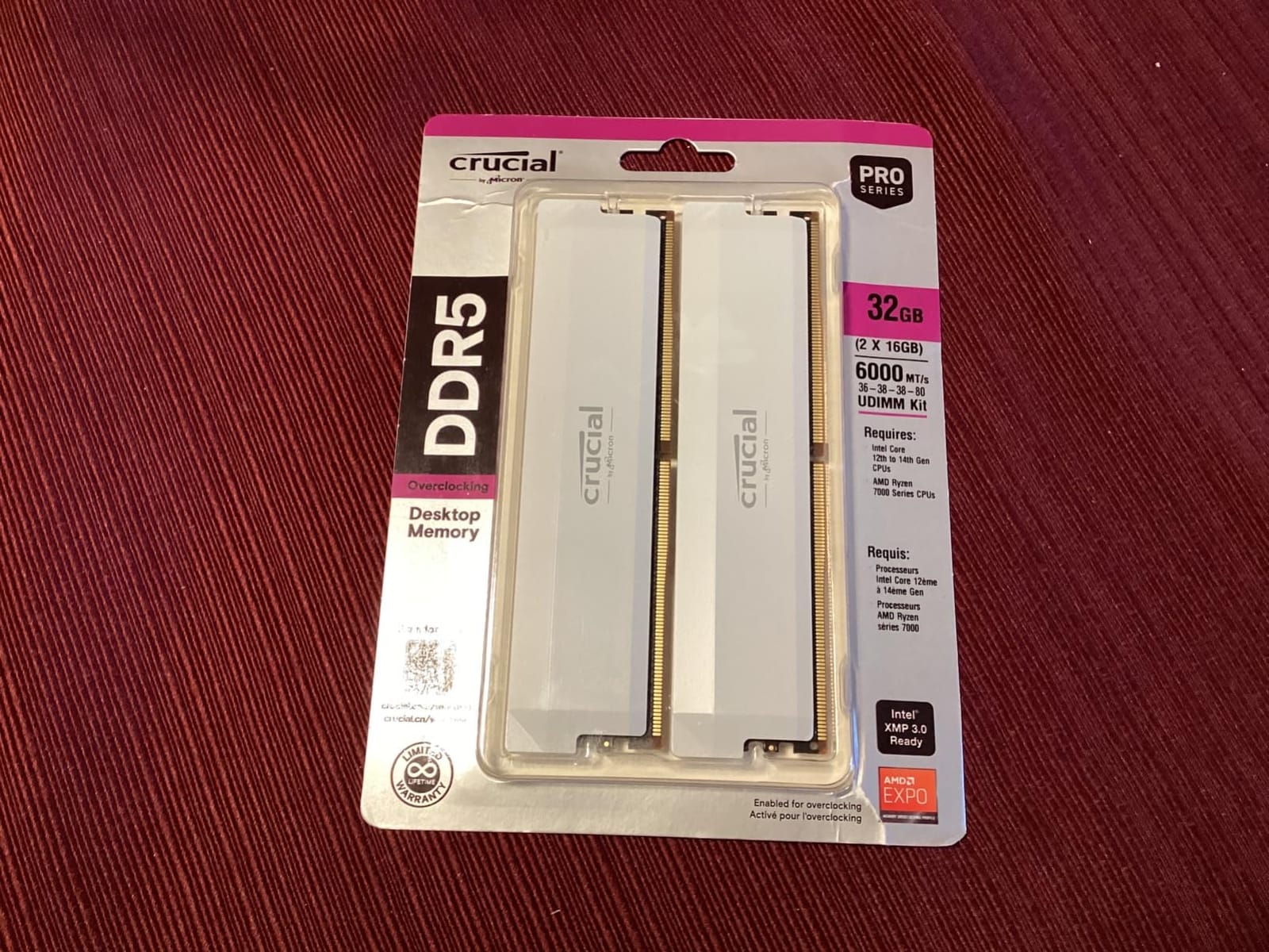 Crucial Pro 32GB DDR5 RAM Kit (2x16GB) 6000MHz CL36 Overclocking Desktop Gaming Memory Intel XMP 3.0 & AMD EXPO - White customer photo 1