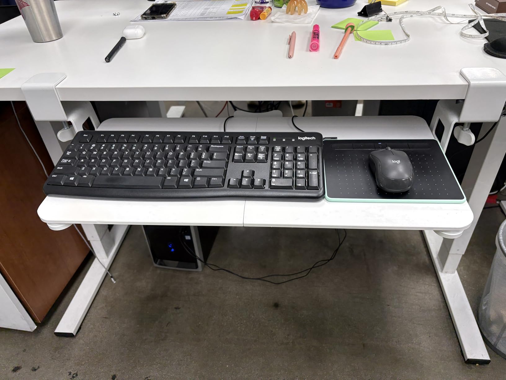 BONTEC Under Desk Keyboard Tray, Pull-Out Keyboard & Mouse Platform | C-Clamp Mount, Space-Saving Ergonomic Slide-Out Drawer, 31.3 in Including Clamps, 25.6 x 11.8 in Tray, Black customer photo 1
