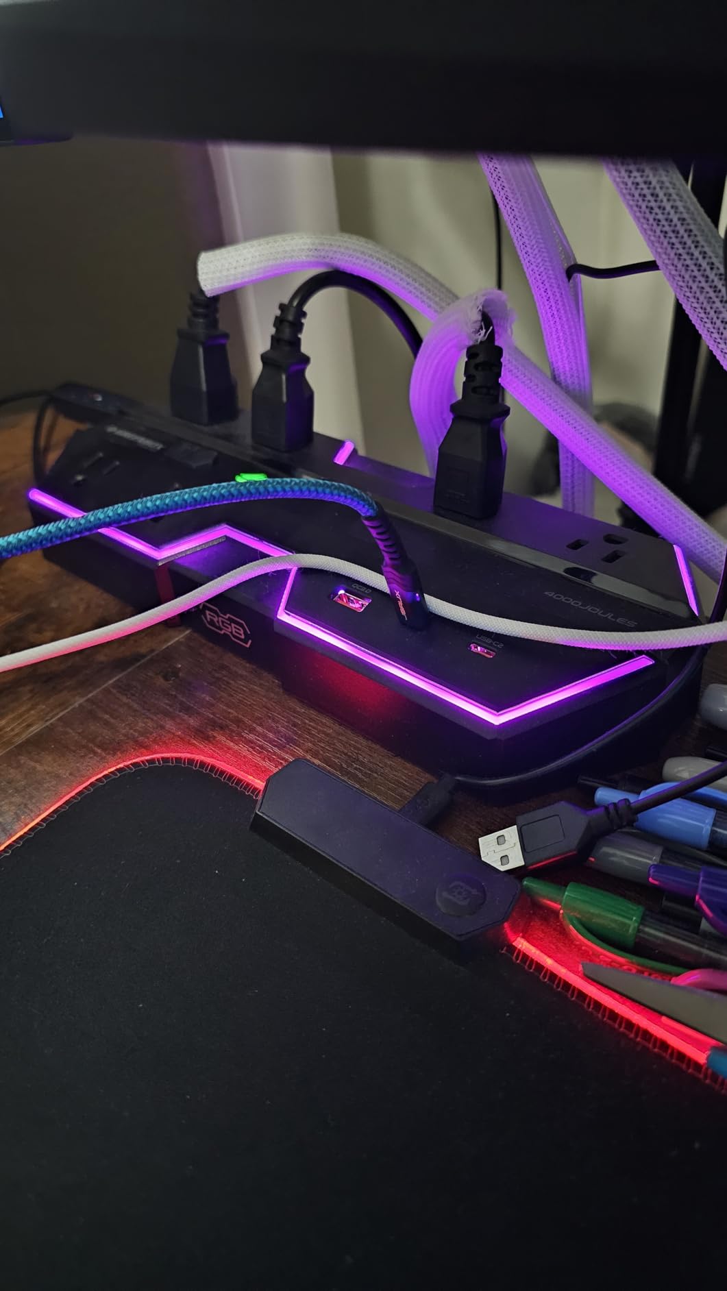 4000J Gaming Surge Protector Power Strip with USB Ports | RGB Lighting, PD 20W Fast Charging, 6 Wide-Spaced Outlets, Designed for Gaming PC, Desk Setup, Home and Office customer photo 2