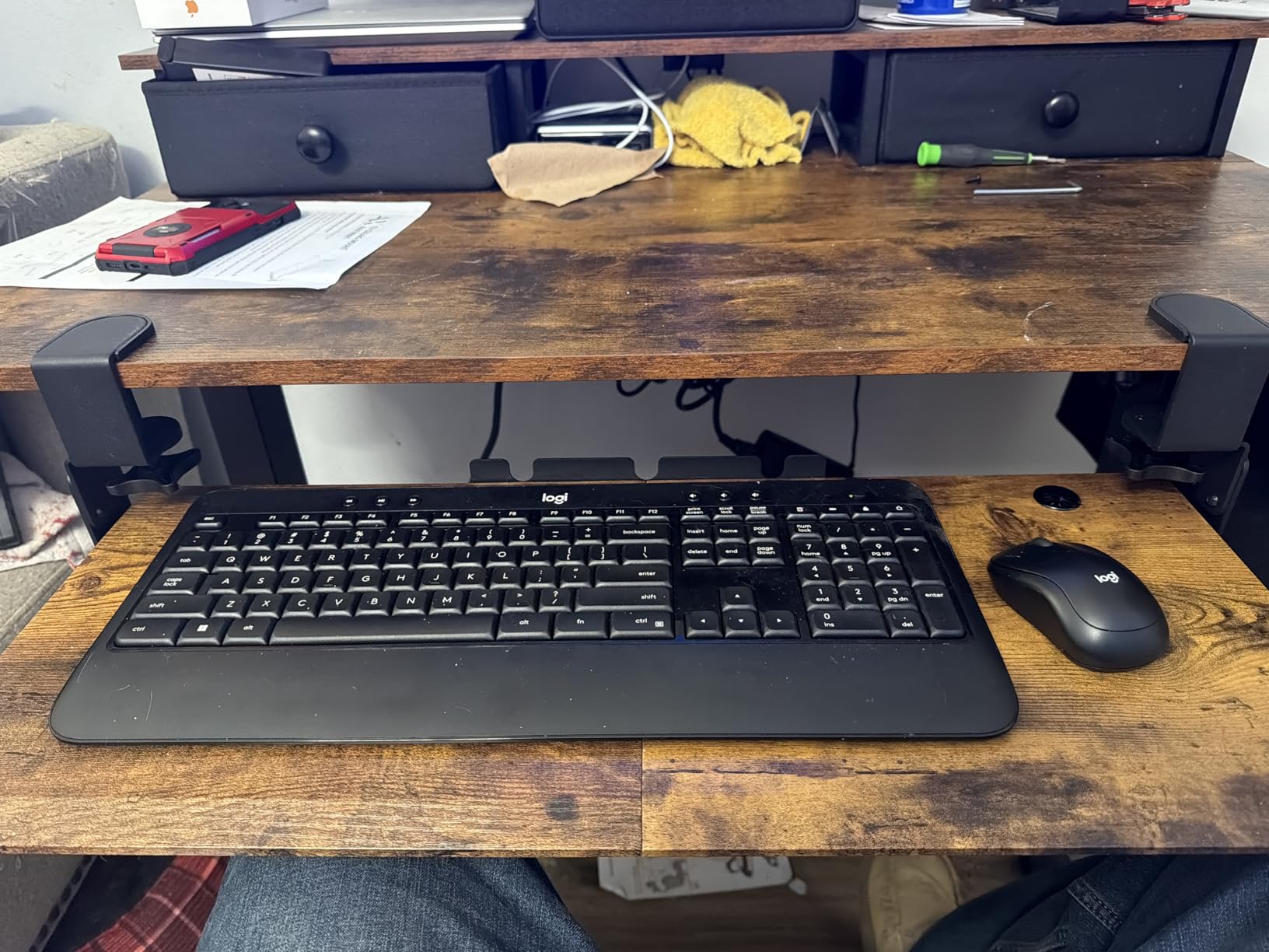 AX WABER Keyboard Tray Under Desk Pull Out with Extra Sturdy Adjustable C Clamp Mount System, 27.3 (32.5 inch Including Clamps) x 11 Inch Slide-Out Platform Computer Drawer for Typing, Black customer photo 1