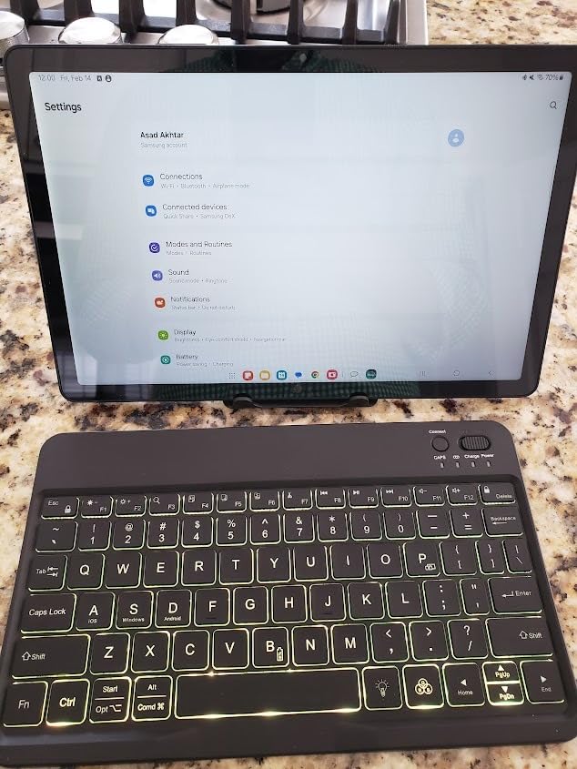 OMOTON Rechargeable Bluetooth Keyboard Tablet with Backlit, Oversize Keycap | Ultra-Slim Wireless Keyboard for Samsung Tablet, iPad, Smartphone, Android/iOS/Windows, Foldable Stand, Travel Office, Black customer photo 2