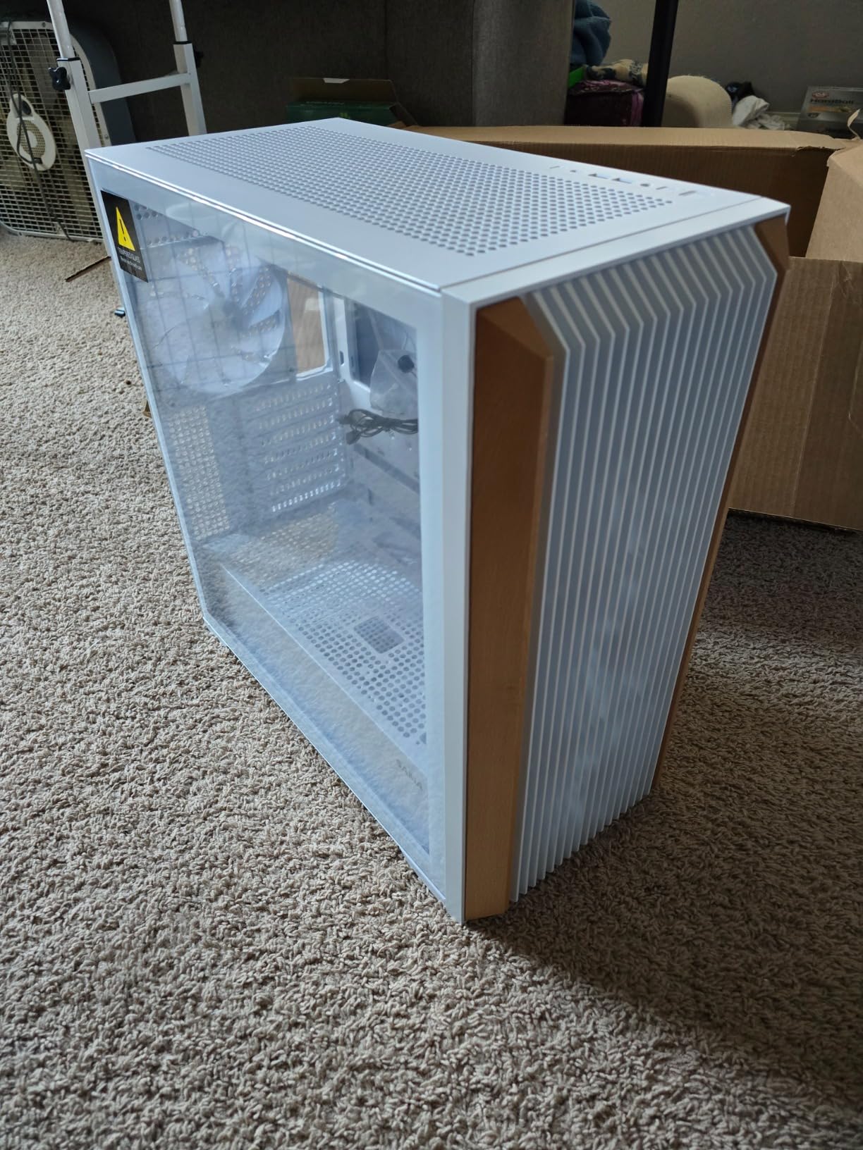 SAMA Z60 Walnut Wood E-ATX Gaming PC Case, 4x140mm ARGB Fans, USB-C, White | Back-Connect Ready, 435mm GPU & Front 420mm Radiator Support, Premium Genuine Wood Design customer photo 1