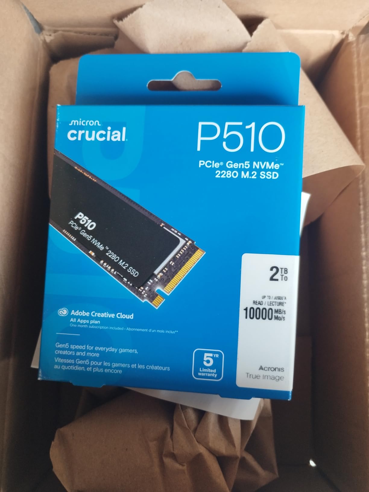 Crucial P510 PCIe Gen5 NVMe 2TB SSD, Up to 10,000MB/s, TLC NAND, Laptop & Desktop Compatible, for Gamers & Creatives (CT2000P510SSD8-01) customer photo 2