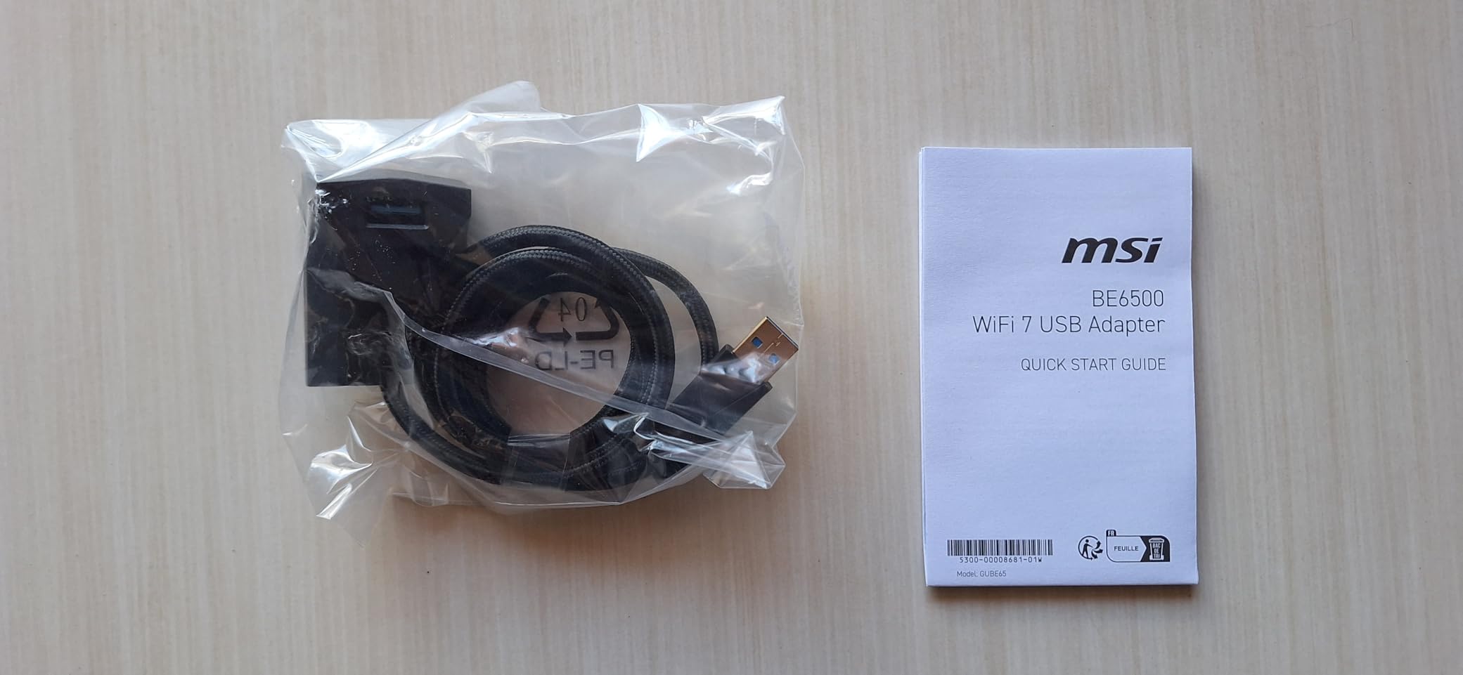 MSI BE6500 WiFi 7 USB Adapter - WLAN up to 2880 Mbps (6GHz, 5GHz, 2.4GHz Wireless), USB 3.2 Gen 1, MU-MIMO, 2X High-Gain Tri-Band Antennas, Beamforming, WPA3 - Cradle Included customer photo 1