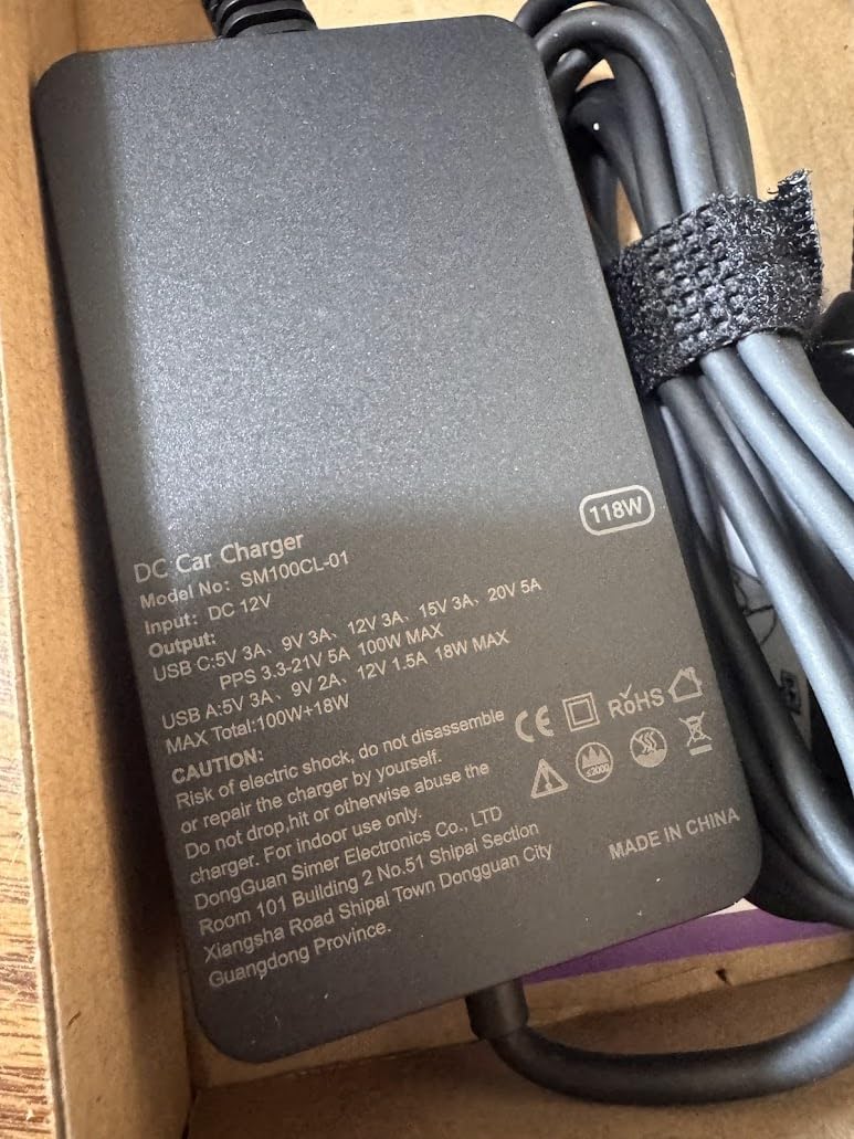 Laptop Car Charger 100W, USB C Port - Replacement for MacBook Pro/Air, Dell, HP, ASUS, Acer - with Extra USB-A Port for Tablets, Phones, Earbuds and Other USBC Devices customer photo 2