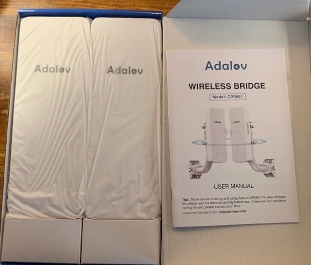 Adalov CPE661 5.8 GHz Gigabit Outdoor Wireless Bridge, 3 km, PoE Powered | Dual WiFi broadcasting, 16dBi antennas and IP65 housing for farms, barns, garages and outbuildings; compatible with Starlink customer photo 1